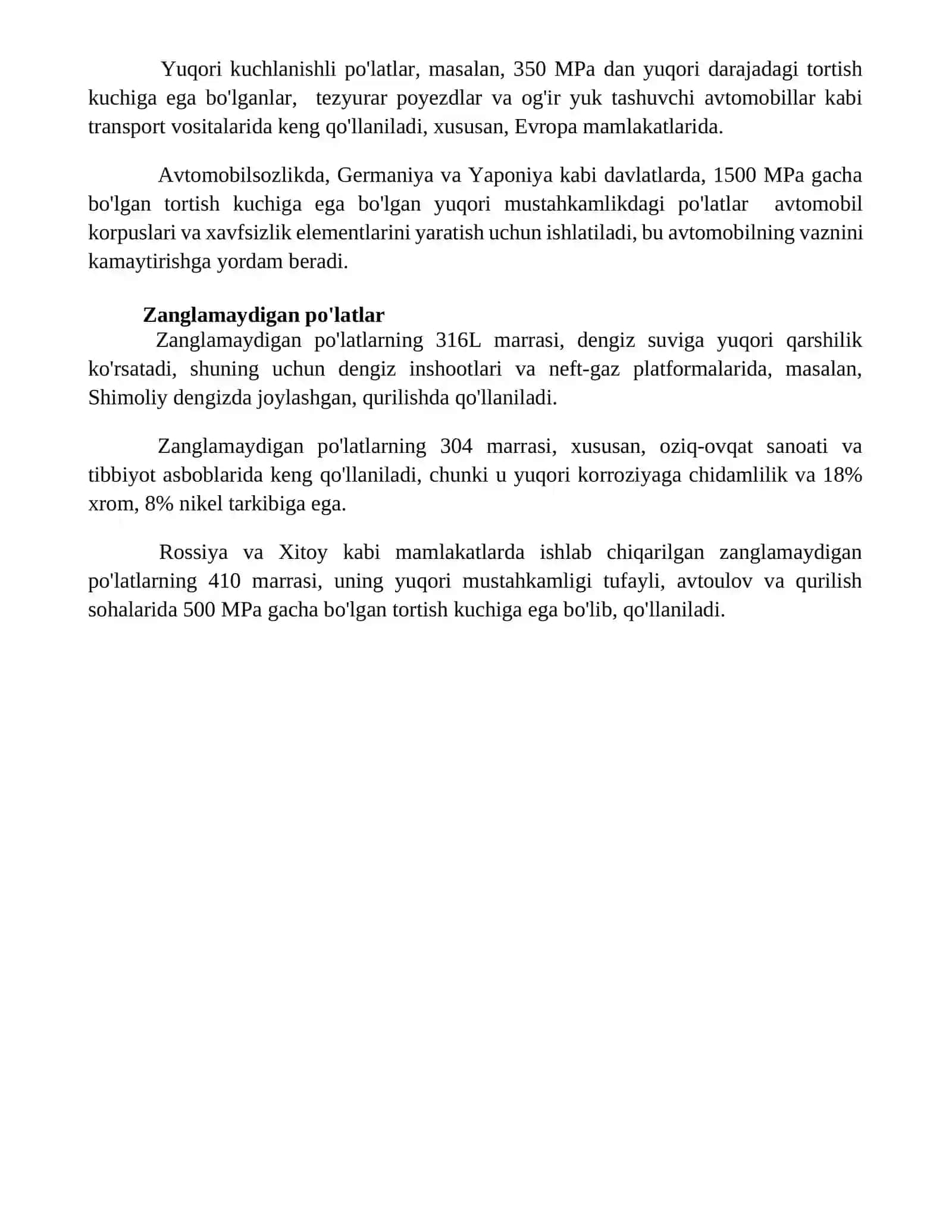 Sanoatda keng ishlatiladigan po'lat markalari 4