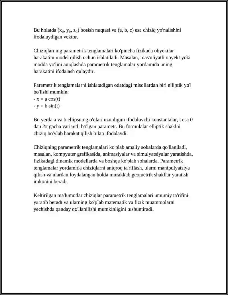 CHIZIQLARNING PARAMETRLIK TENGLAMASI 4