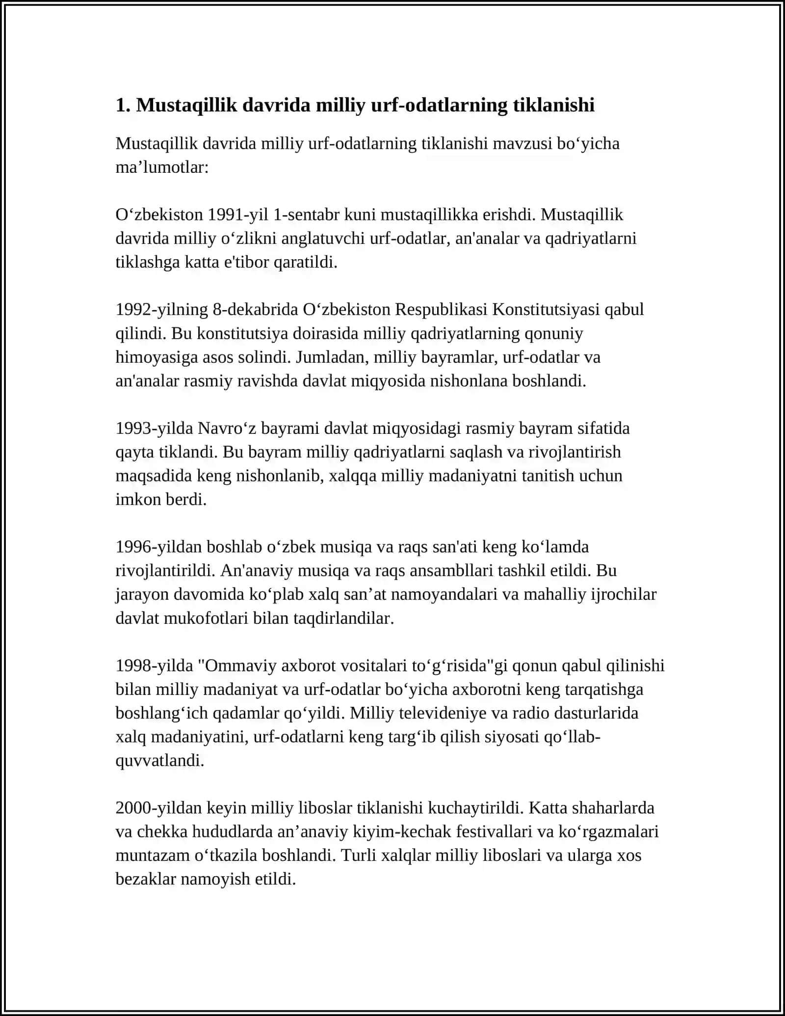 MUSTAQILLIK YILLARIDA O'ZBEK MILLIY URF-ODATLARI VA QADRIYATLARI 4