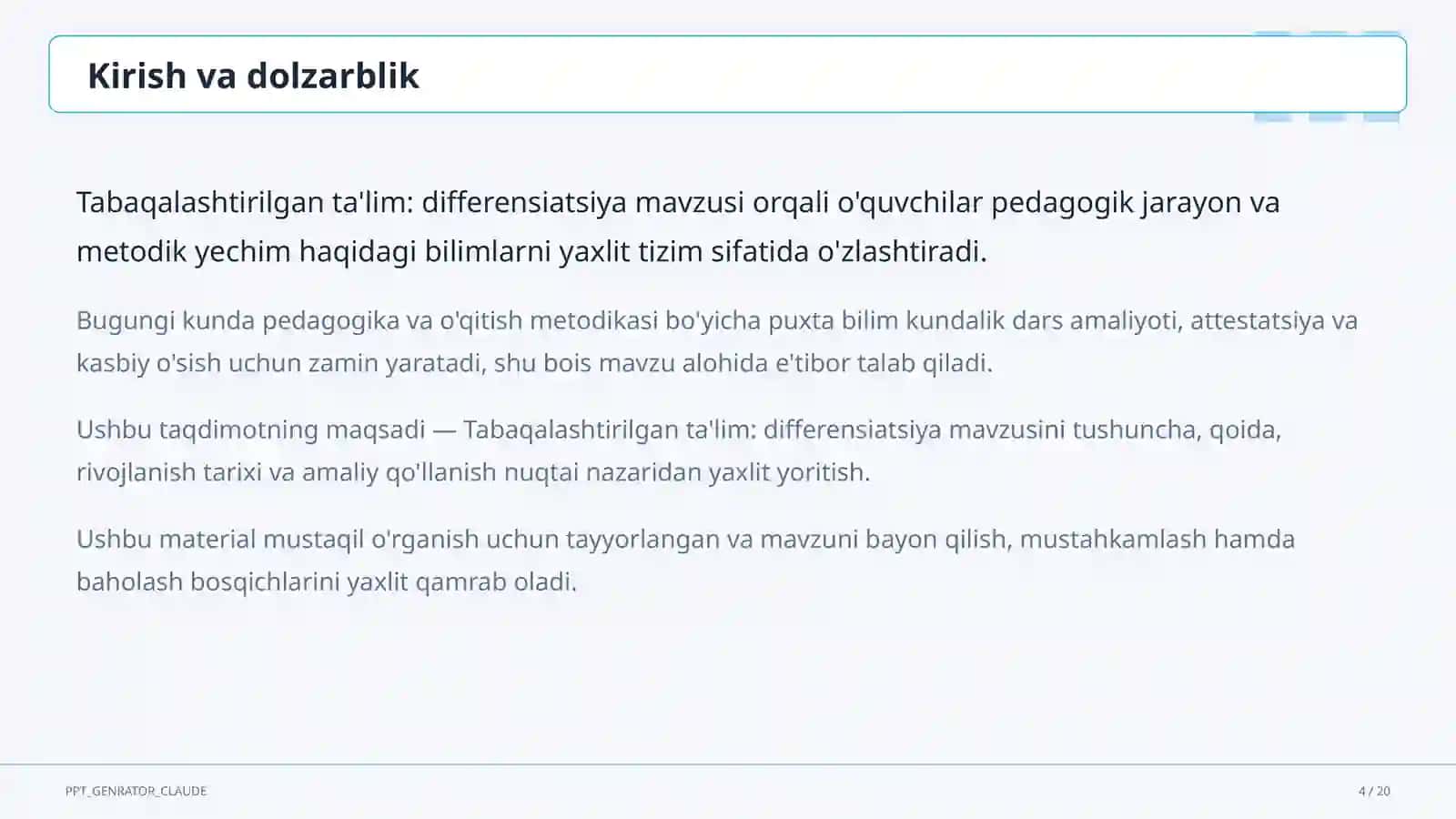 Tabaqalashtirilgan ta'lim: differensiatsiya 4
