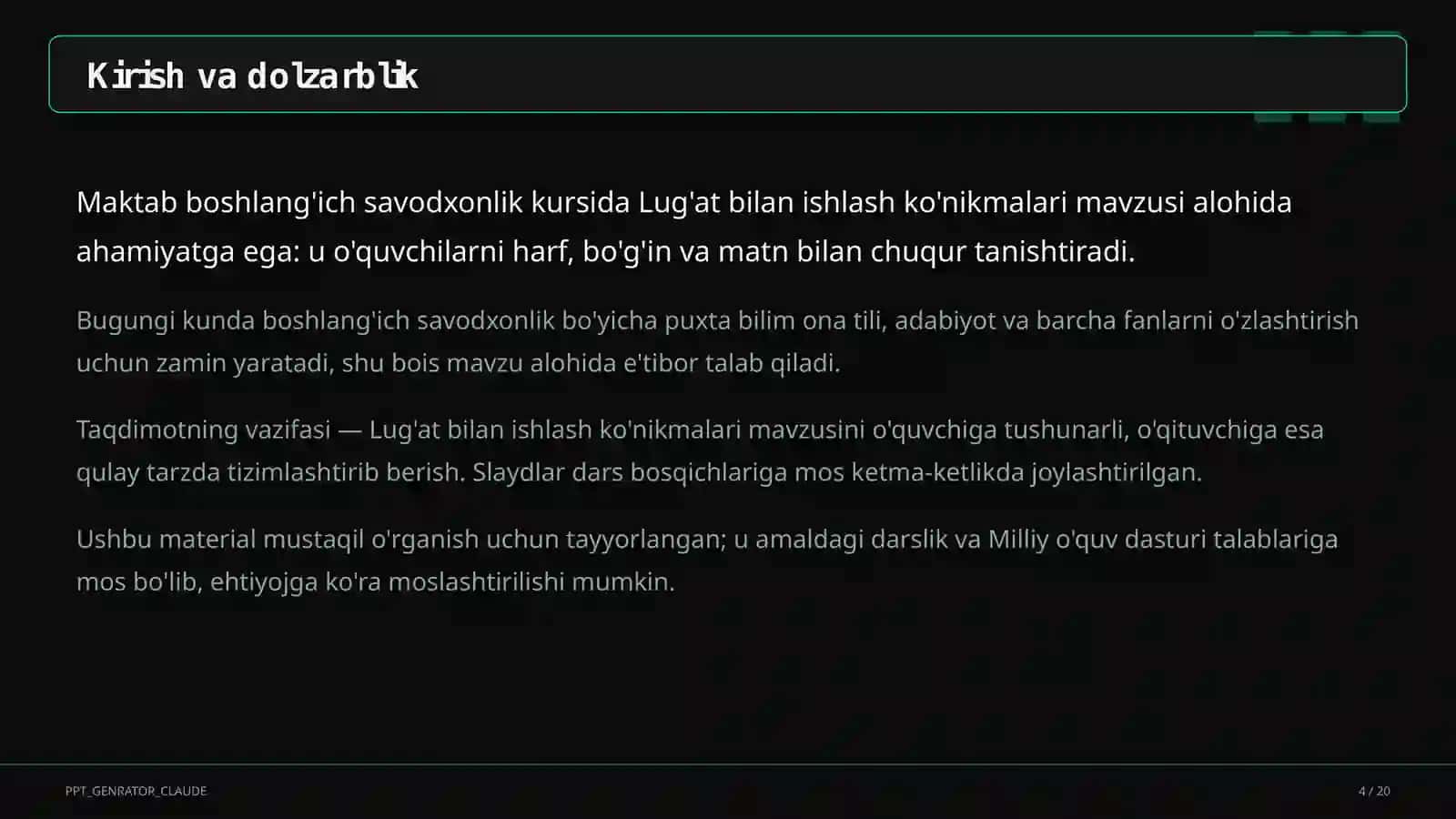 Lug'at bilan ishlash ko'nikmalari (4-sinf) 4