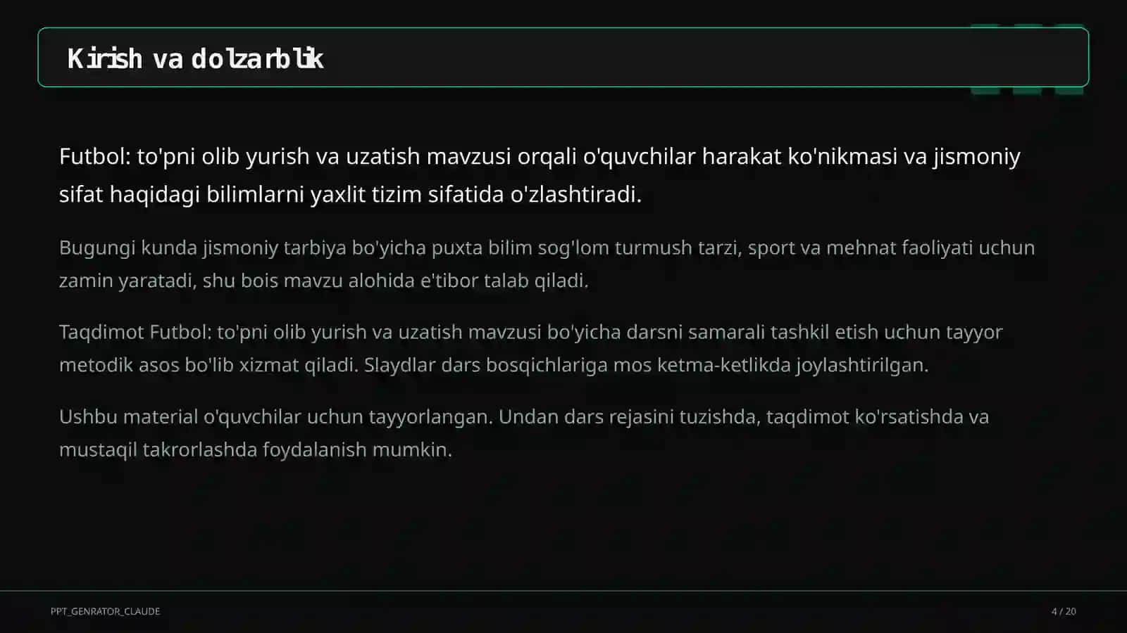 Futbol: to'pni olib yurish va uzatish (5-sinf) 4