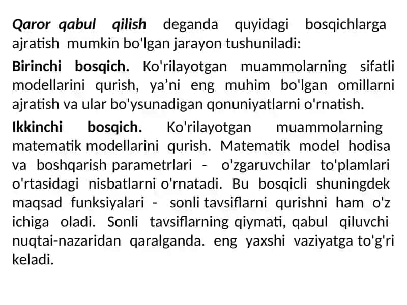 Boshqaruv qarorlarini qo’llab-quvvatlash tizimida ma’lumotlarni tahlil qilish va modellashtirish uchun tizim dinamikasi modellarining umumiy tuzilishi va yechimlari 4