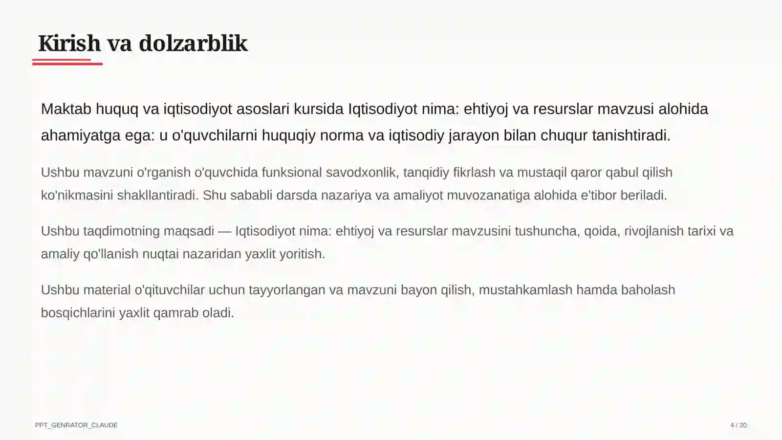 Iqtisodiyot nima: ehtiyoj va resurslar (9-sinf) 4