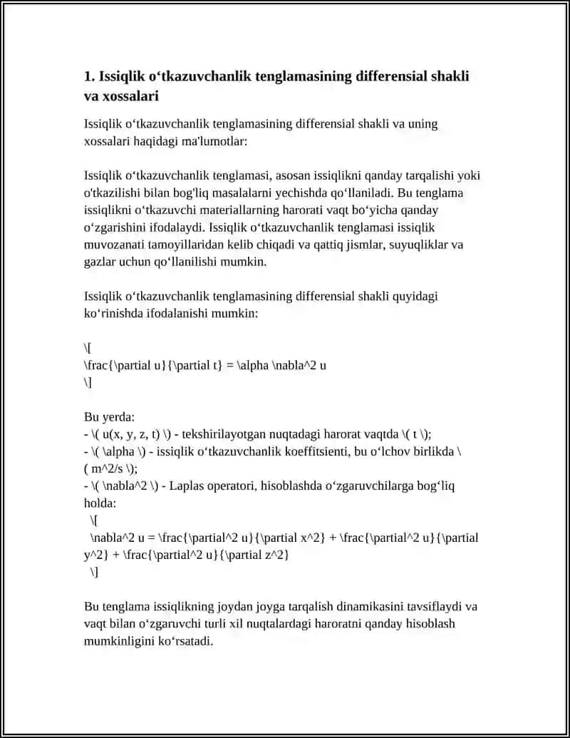 ISSIQLIK DINAMIKASI VA ISSIQLIK ALMASHINUVIDA DIFFERENSIAL HISOB TATBIQLARI 4