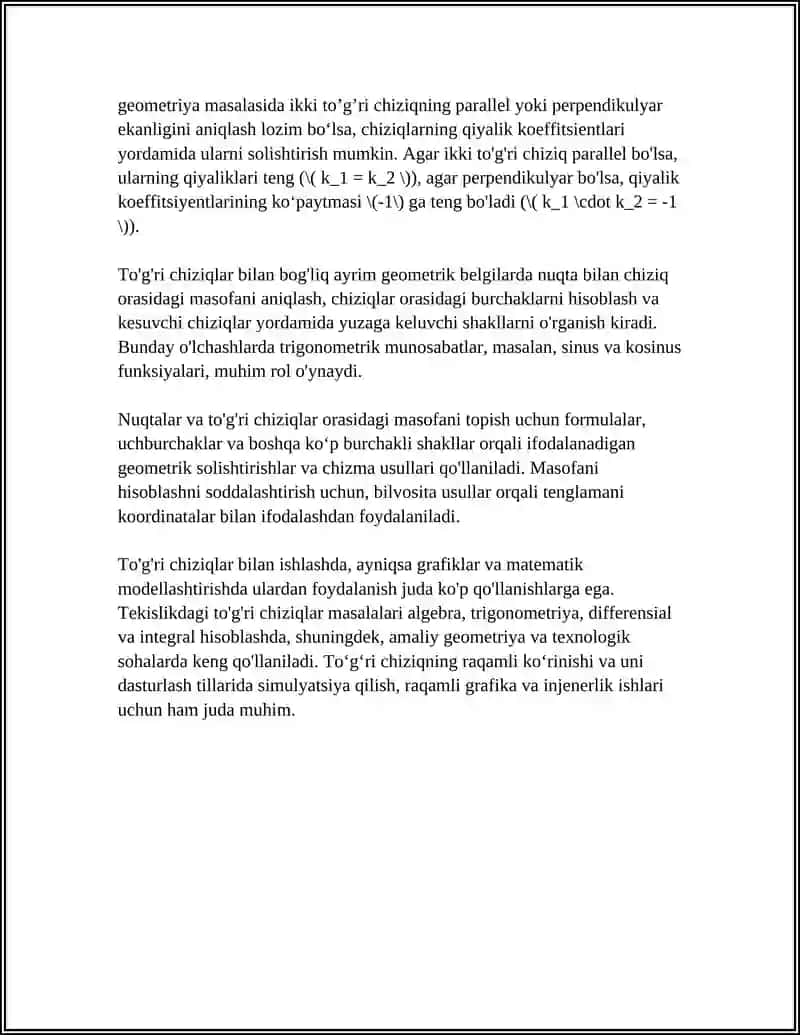 TEKISLIKDA TO’G’RI CHIZIQ 4