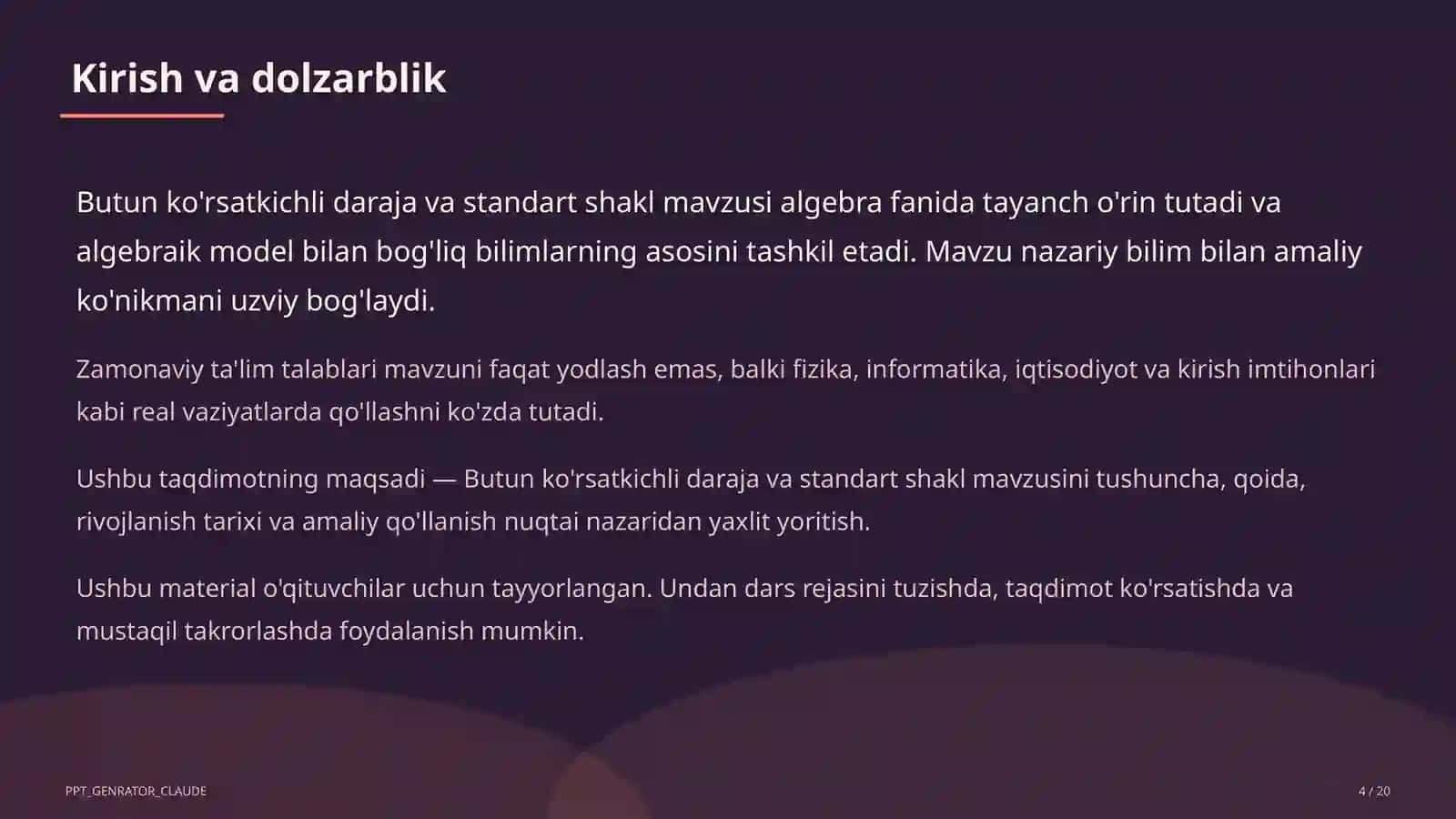 Butun ko'rsatkichli daraja va standart shakl (8-sinf) 4