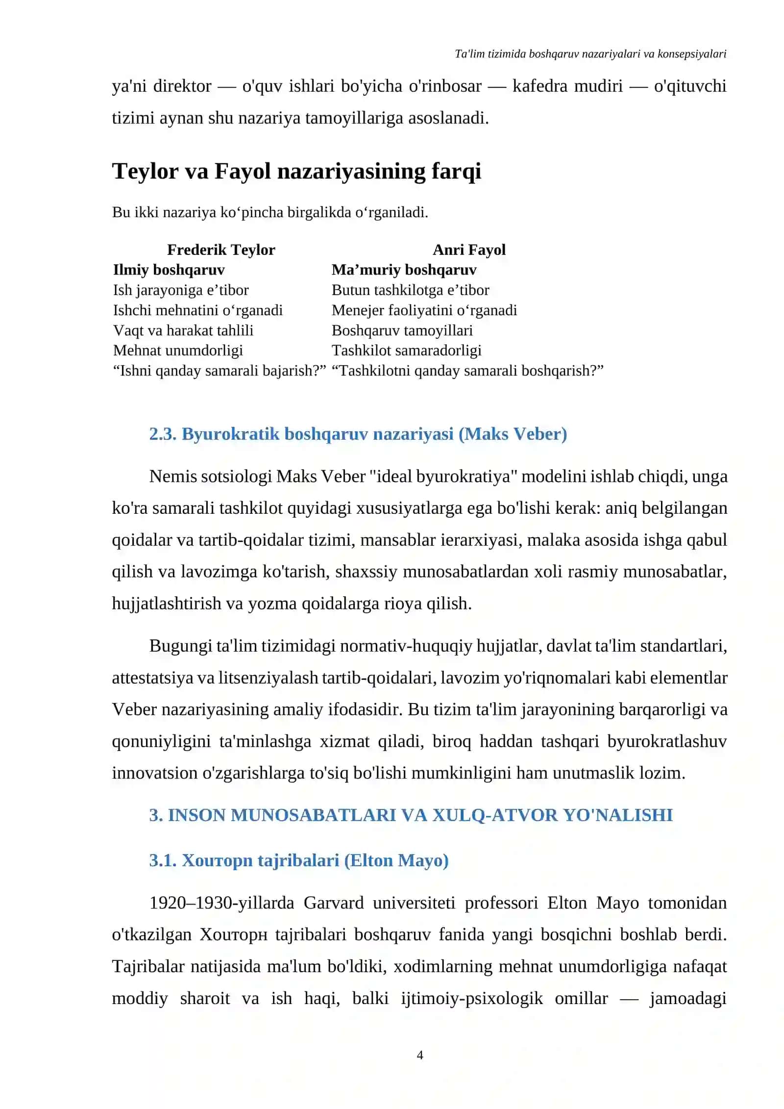 Ta'lim tizimida boshqaruv nazariyalari va konsepsiyalari 4