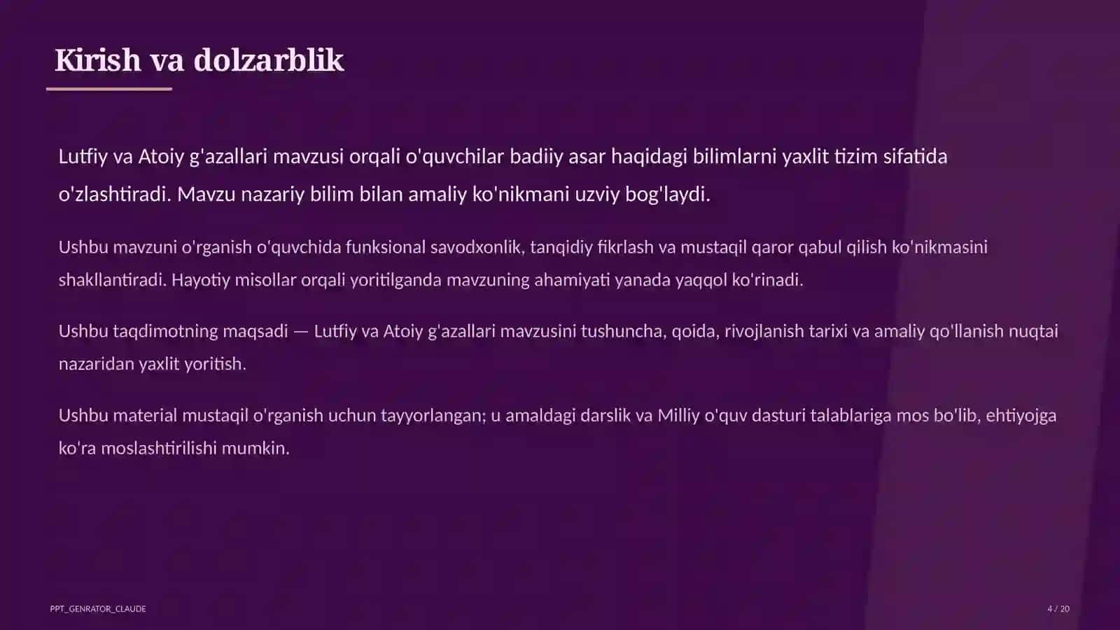 Lutfiy va Atoiy g'azallari (10-sinf) 4