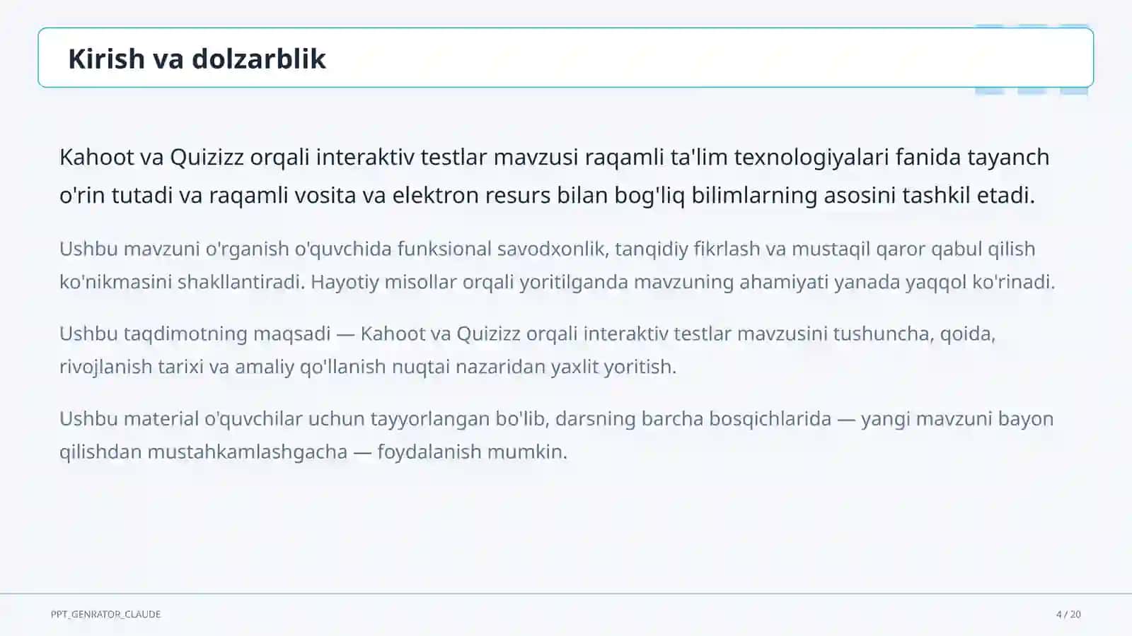 Kahoot va Quizizz orqali interaktiv testlar 4