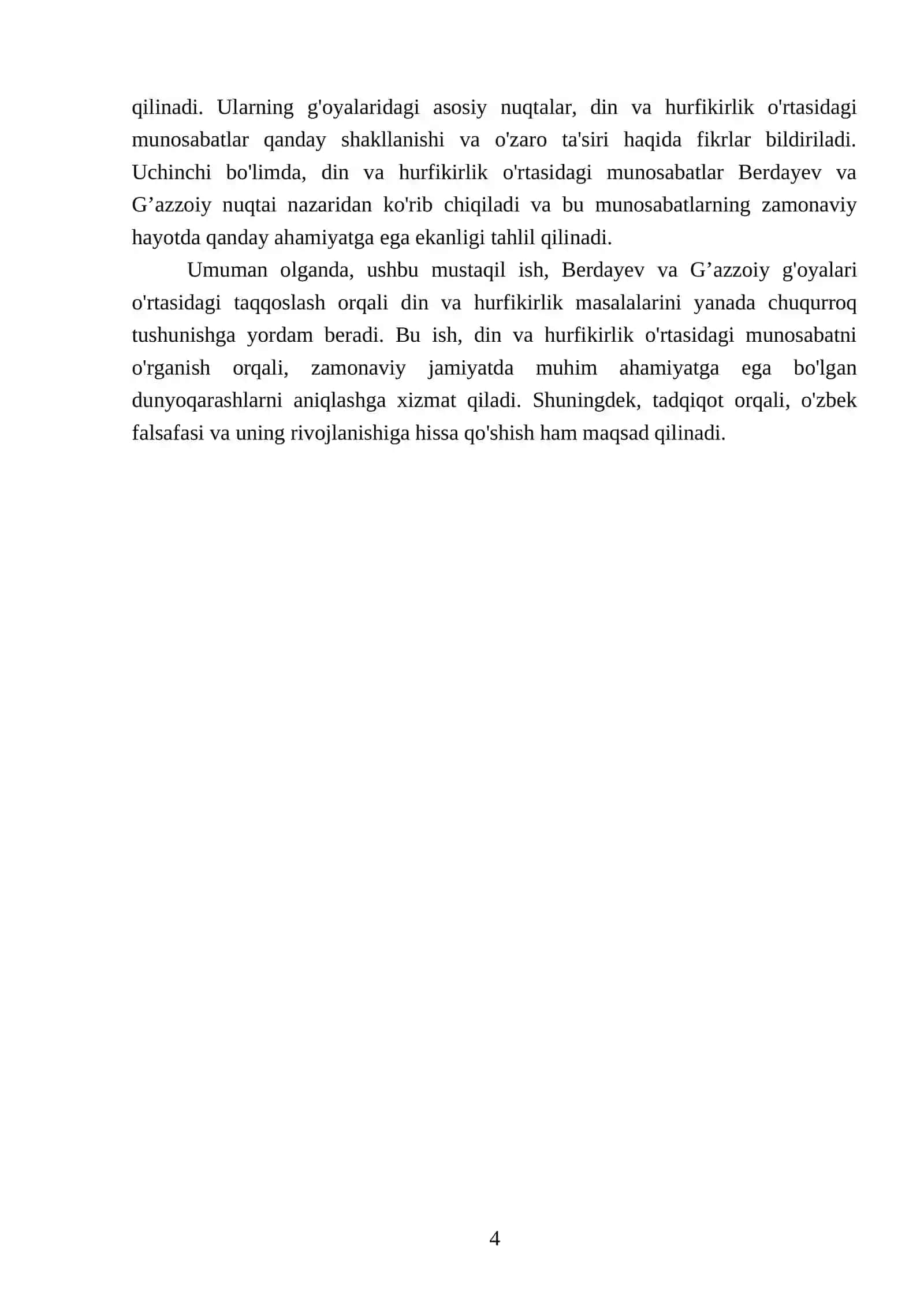 Din va hurfikirlik berdayevning hurfikirlik g’oyalari bilan G’azzoiy g’oyalarinu qiyoslang 4