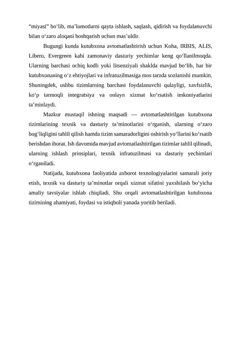 Amaliy ish-1 Mavzu: Avtomatlashtirilgan kutubxonaning texnik va dasturiy ta’minoti.» 4