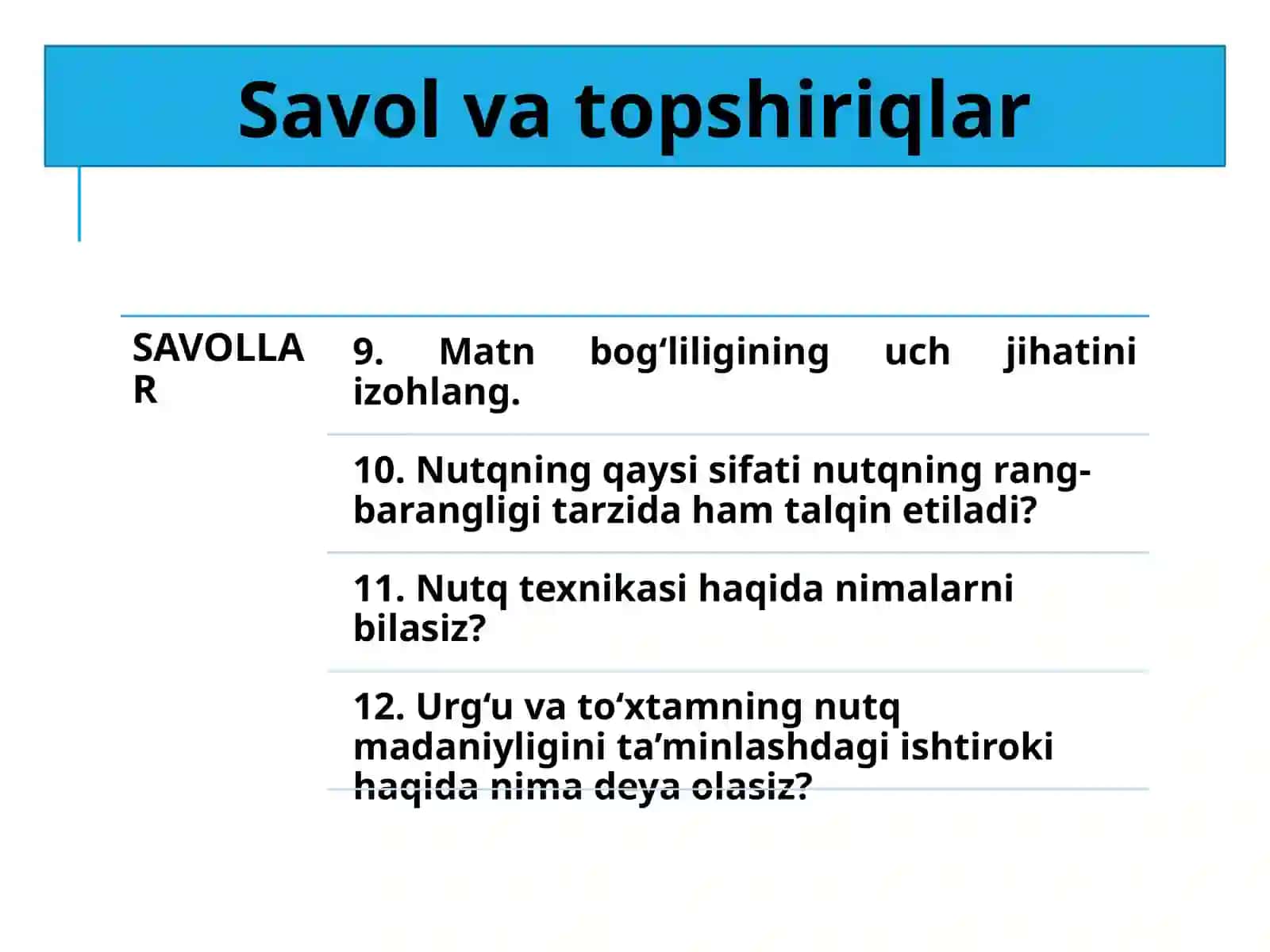 Savol va topshiriqlar 4