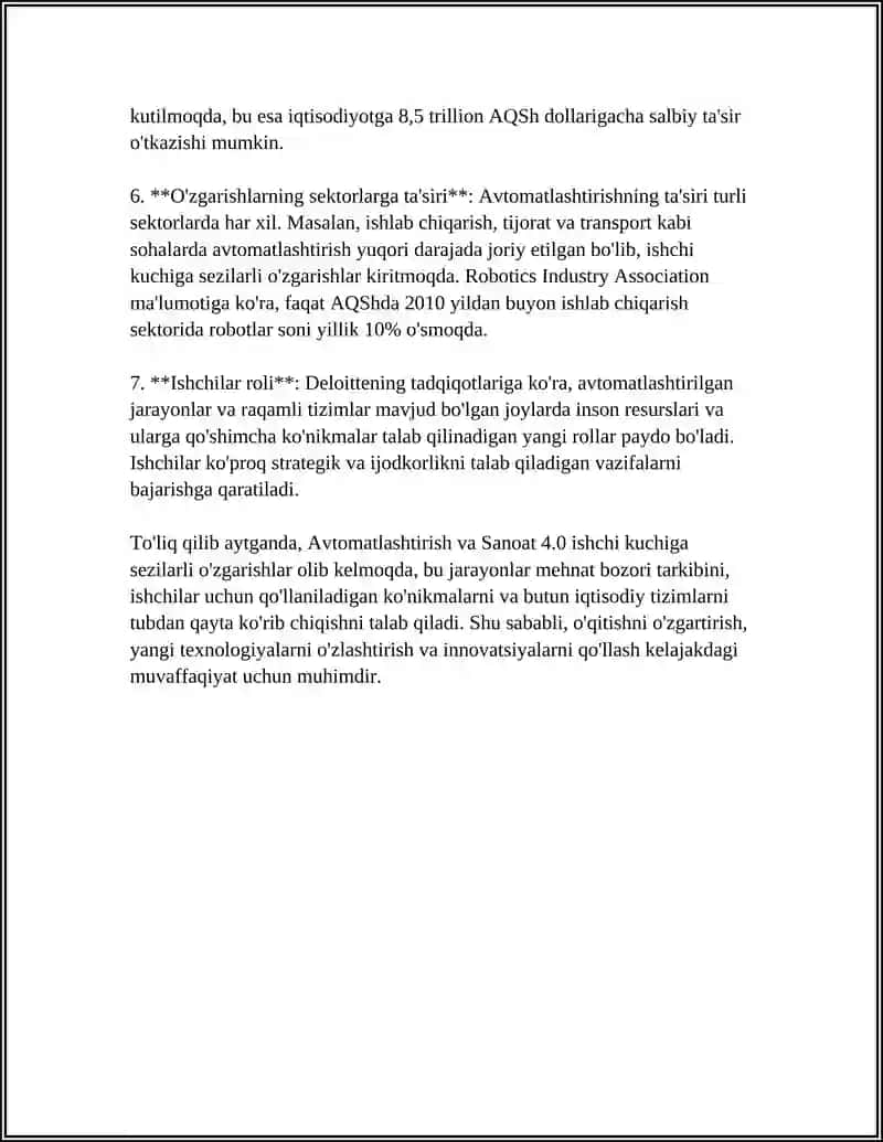 YANGI TEXNALOGIYALARGA O'TISH DAVRIDA MEHNAT VA MEHNAT MUNOSABATLARI O'ZGARISHI 4