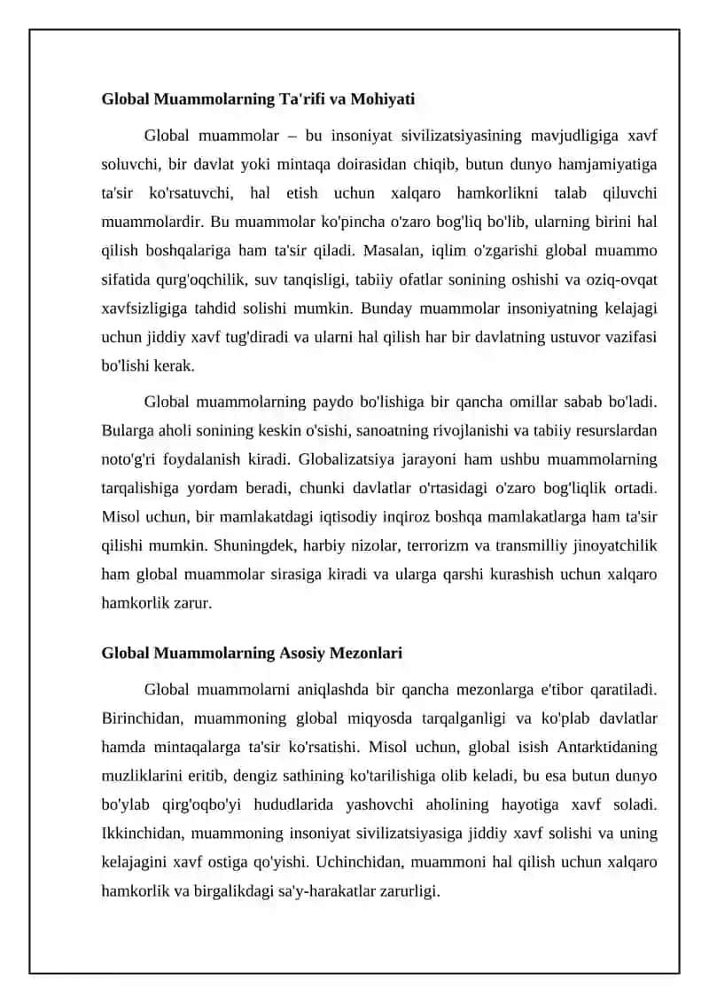 Global muammolarning mezonlari va darajalari 4