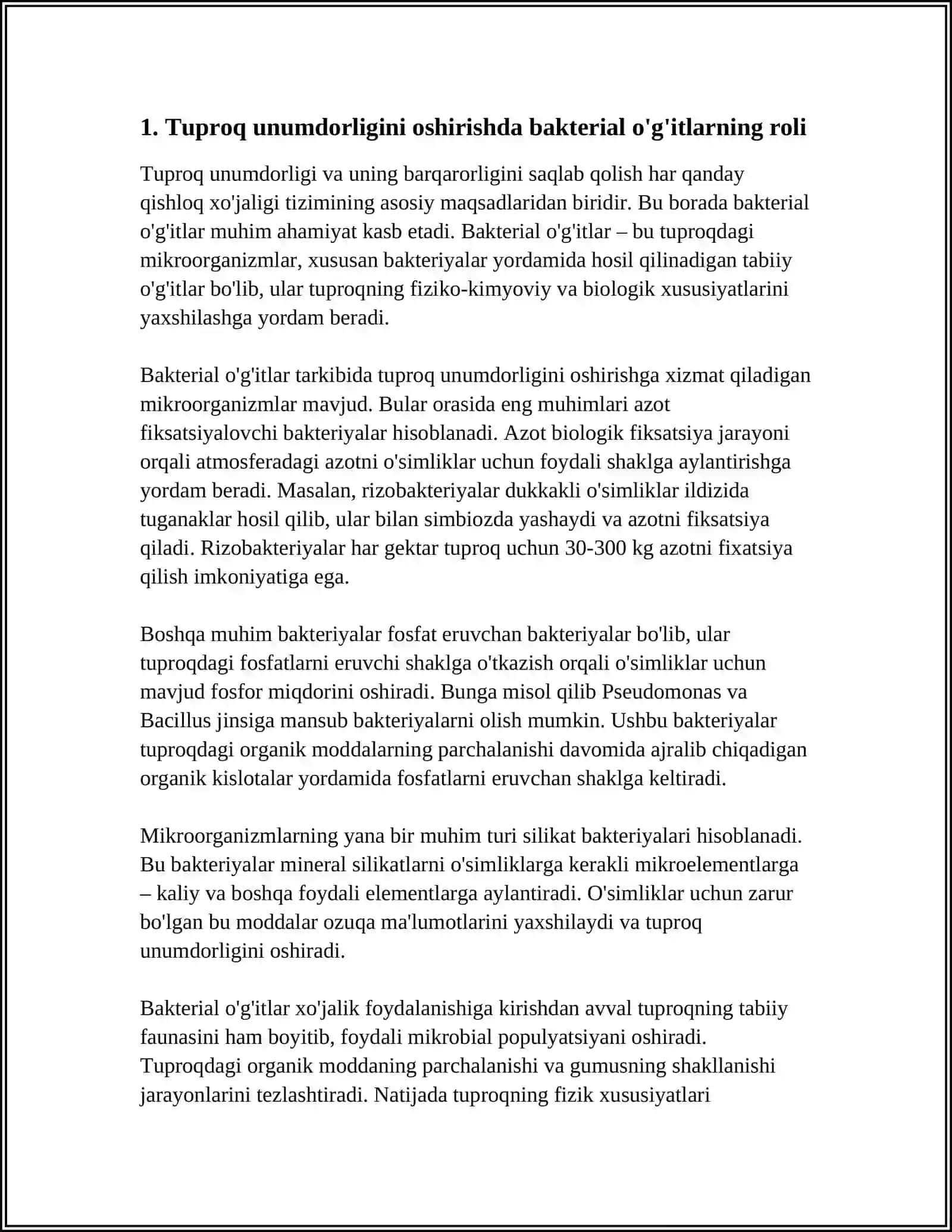 Tuproq unumdorligini oshirishda bakterial o'g'itlarning roli 4