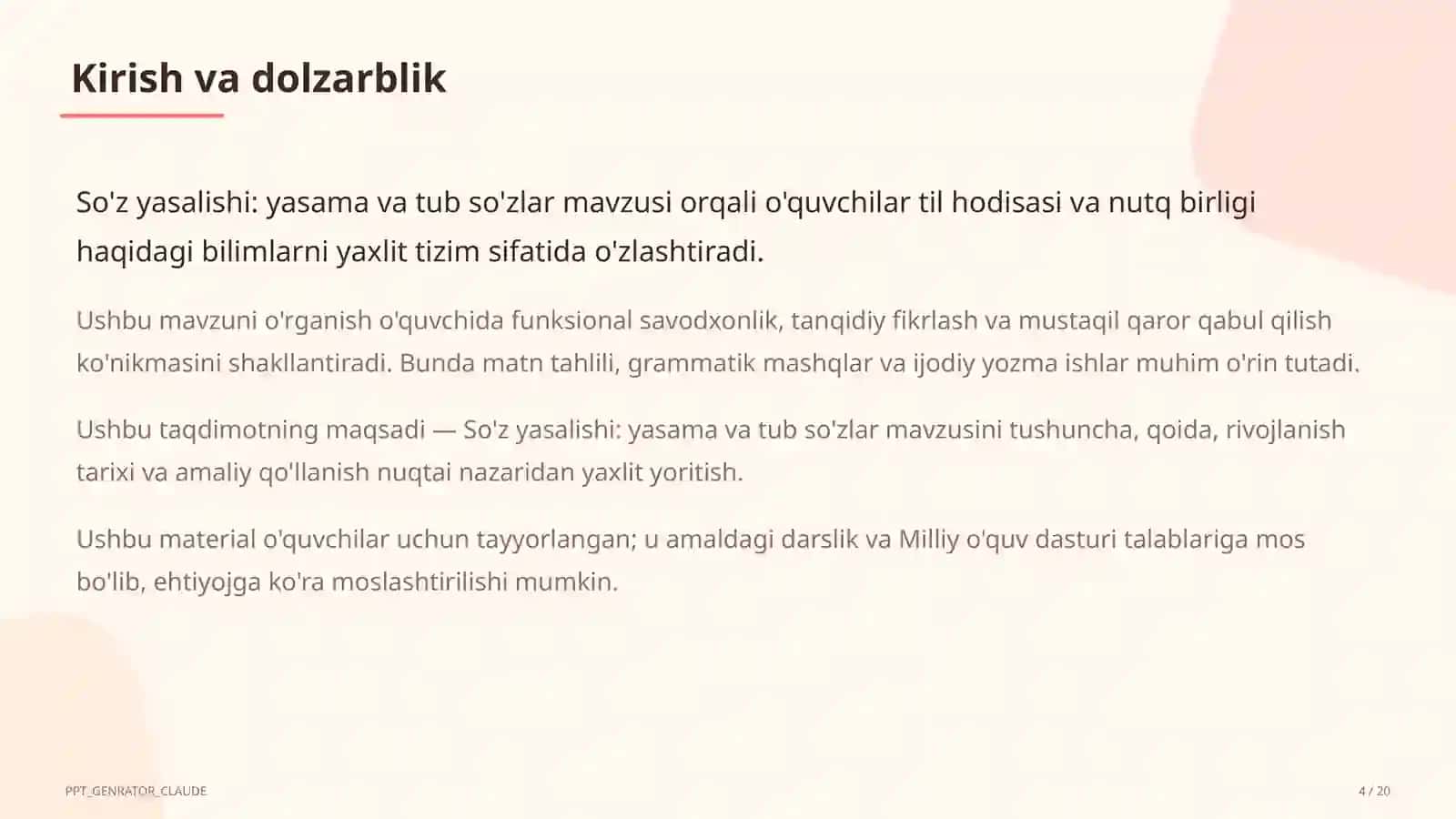 So'z yasalishi: yasama va tub so'zlar (6-sinf) 4