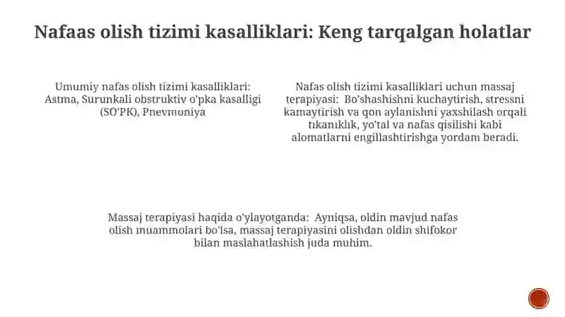 Nafas olish tizimi kasalliklari va Massaj Terapiyasi 4