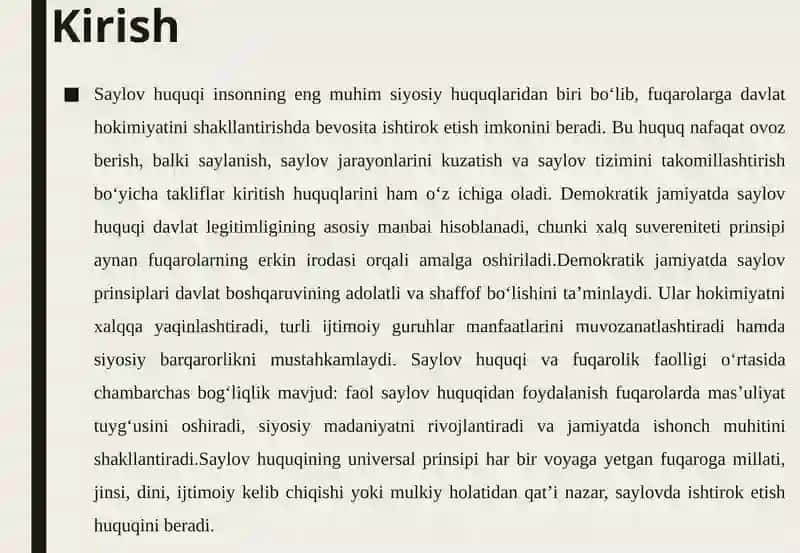 Insonning saylov huquqini prinsiplari 4