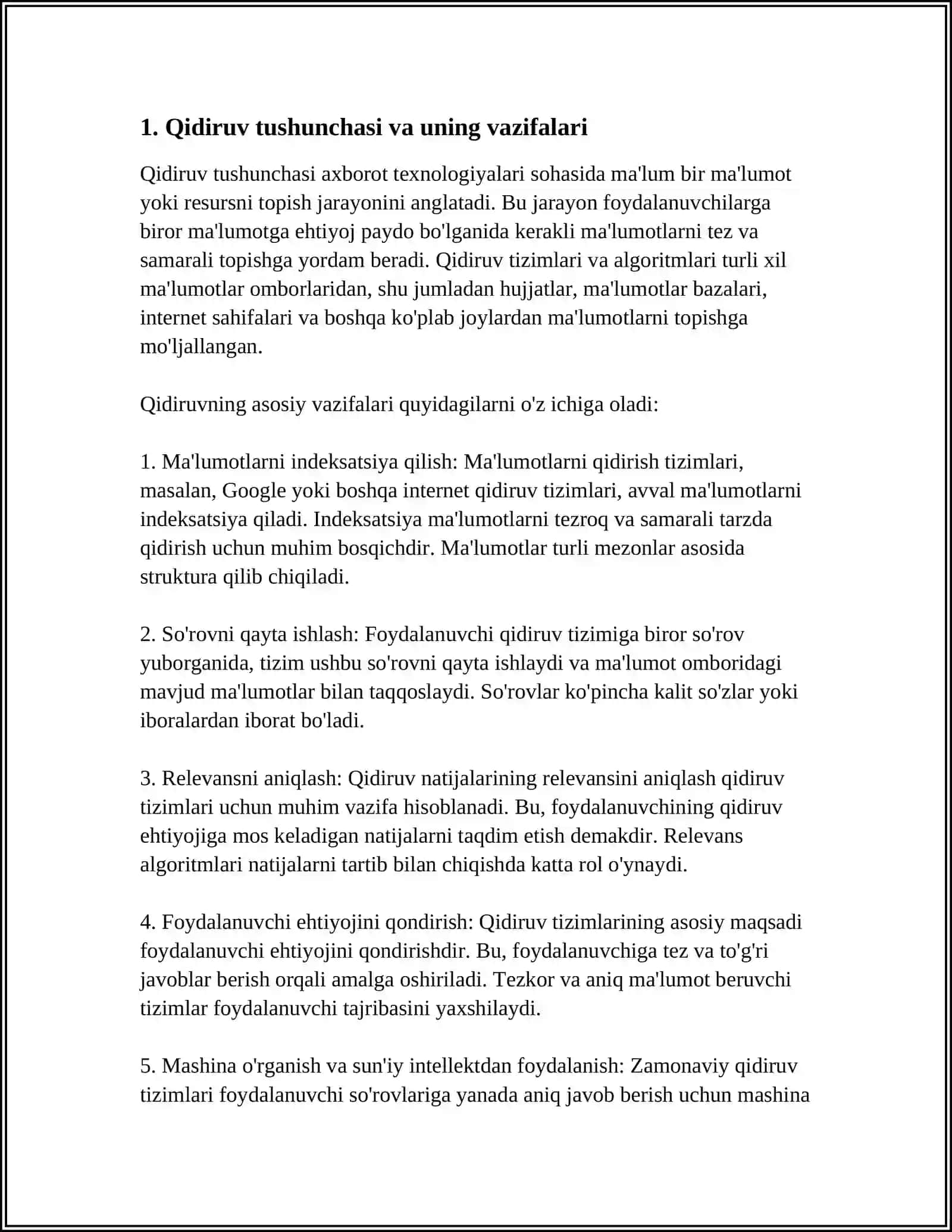 MA’LUMOTLARNI QIDIRISH USULLARI, ALGORITMLARI VA ULARNING SAMARADORLIGI 4
