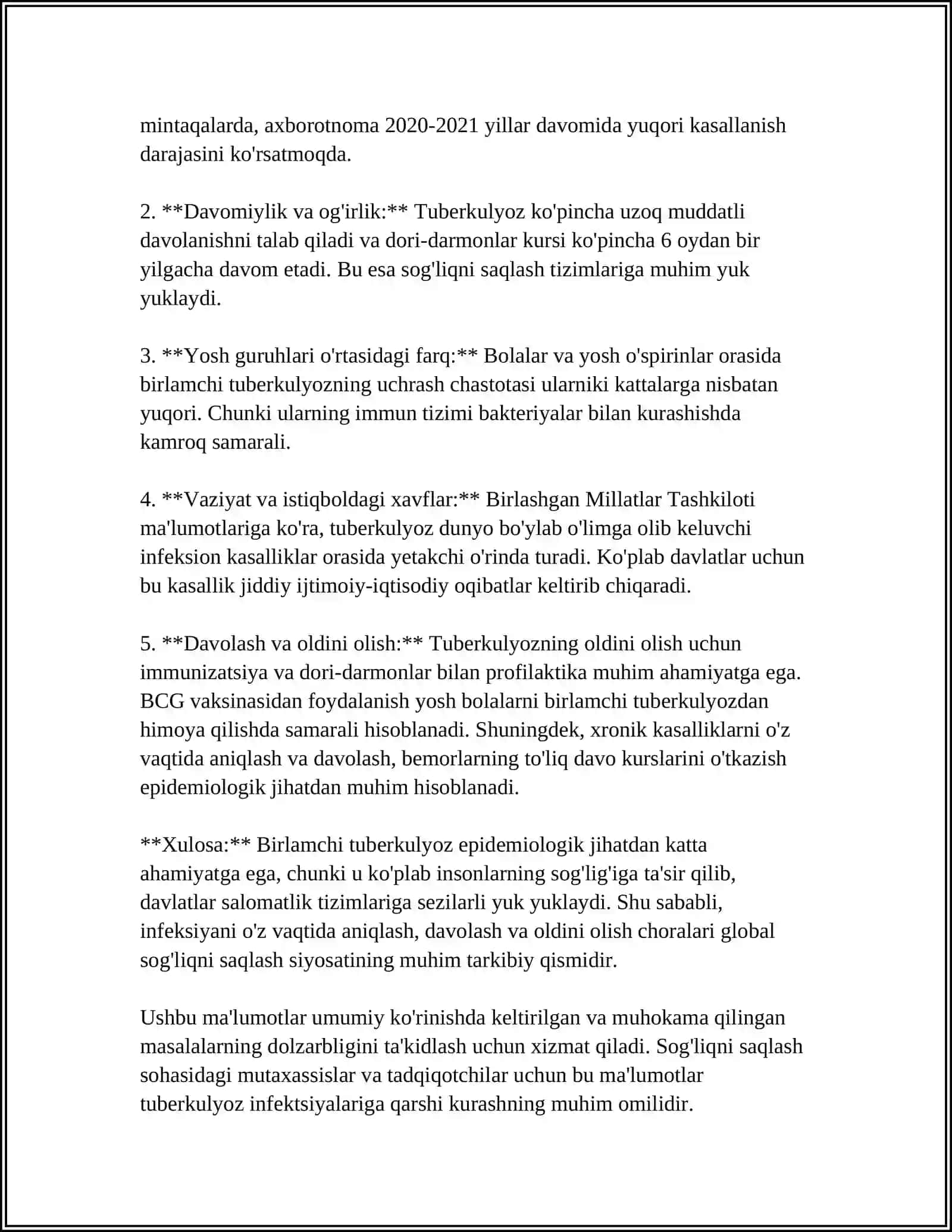 BIRLAMCHI TUBERKULYOZ-QIYOSIY TASXISHLASH,GRAFIK TASVIRLASH,TESTLAR VA KLASTERLAR YECHISH 4