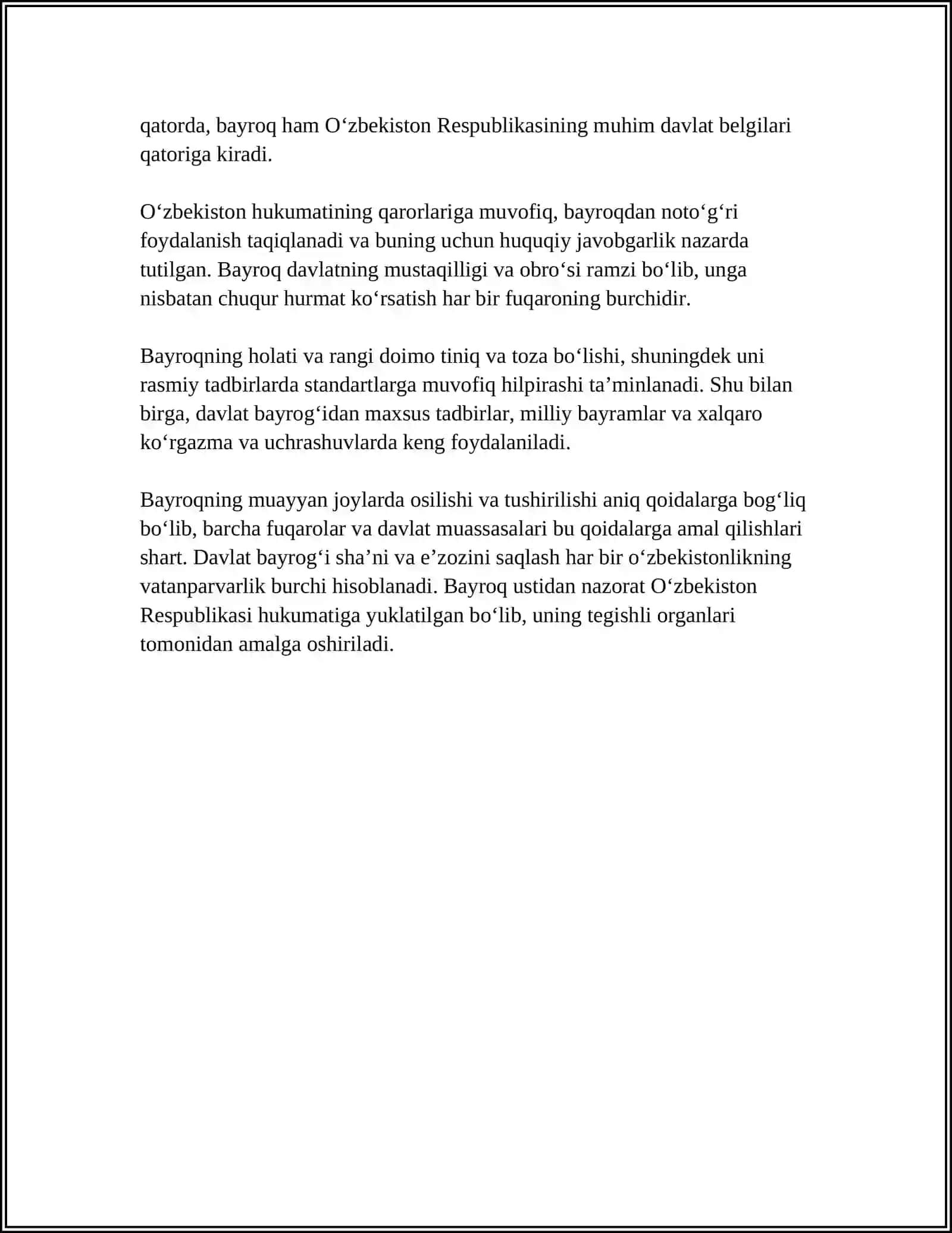 Oʻzbekiston Respublikasining Davlat bayrogʻi 4