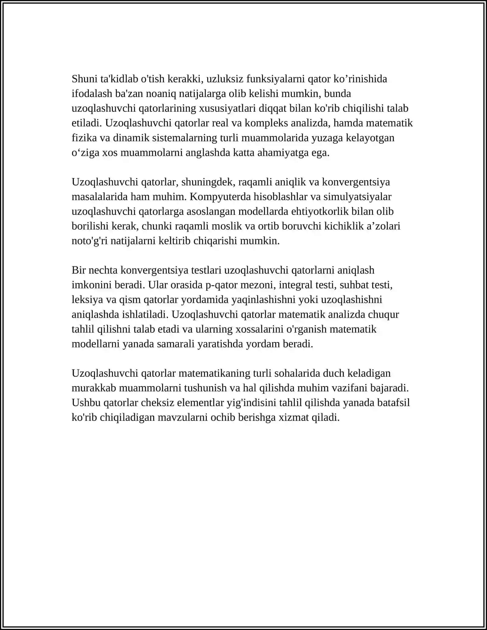 “UZOQLASHUVCHI QATORLARNI JAMLASH (E.CHEZARO, N.ABEL USUSLI)”, “CHEKSIZ KO‘PAYTMALAR” 4