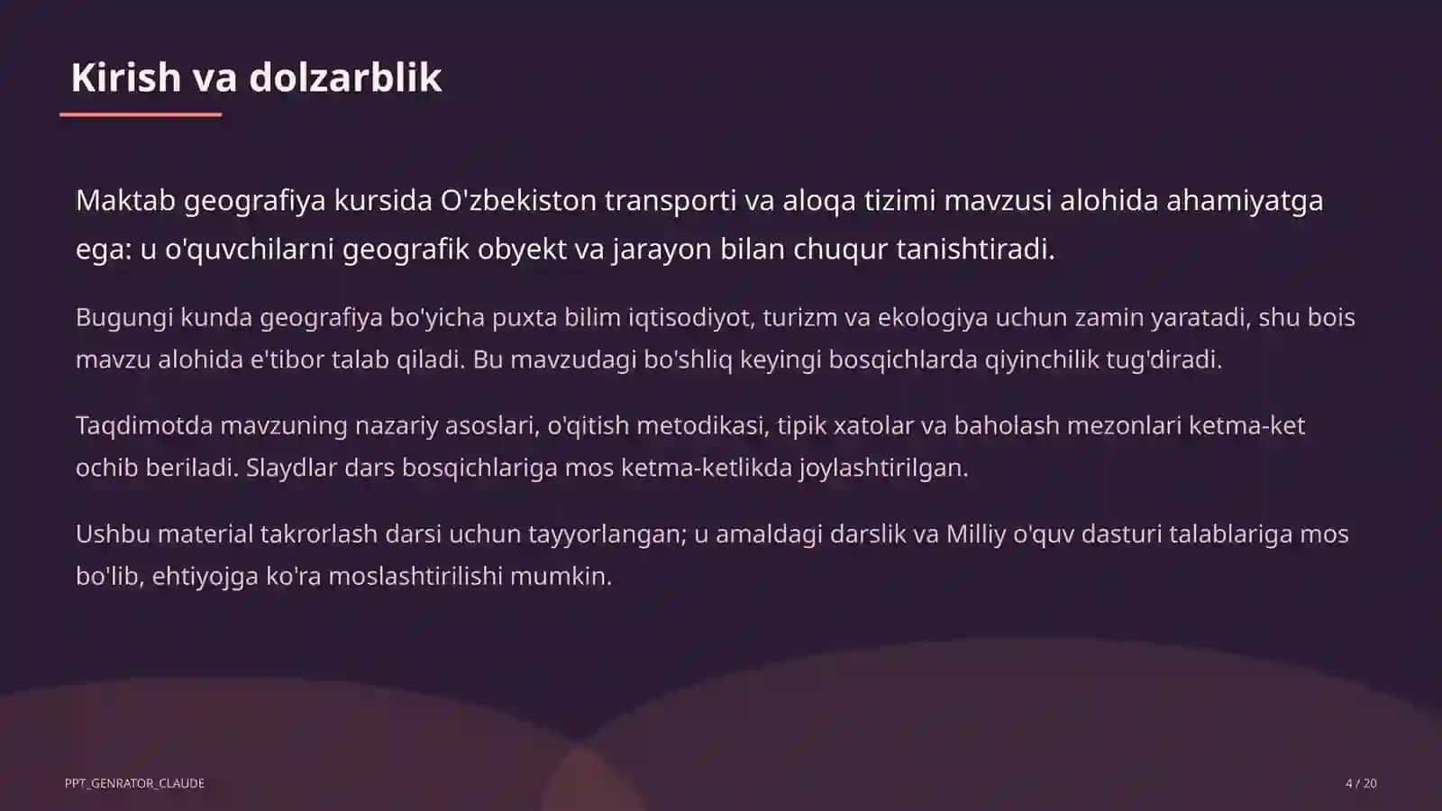 O'zbekiston transporti va aloqa tizimi (9-sinf) 4