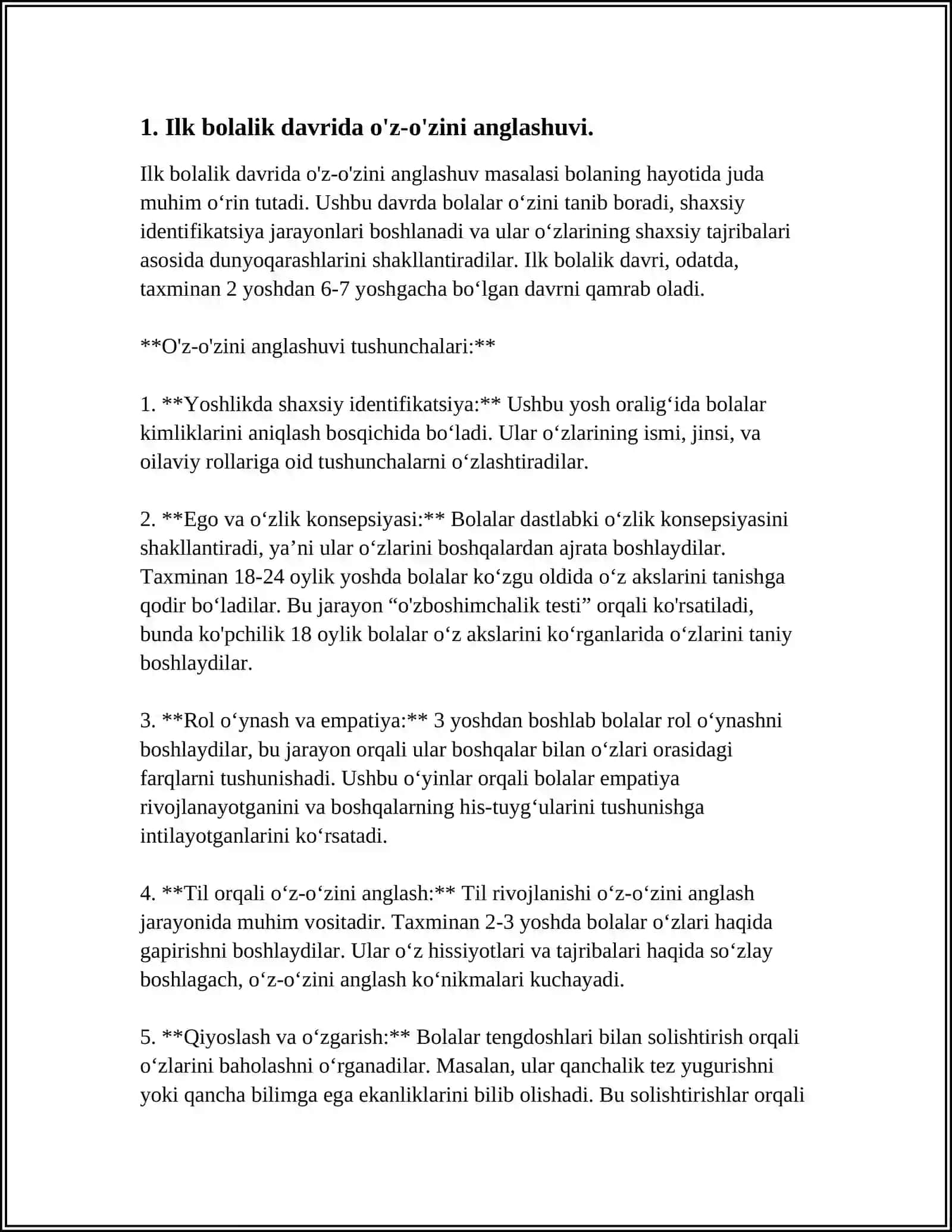 ILK BOLALIK DAVRIDA O'Z O'ZINI ANGLASHI VA RIVOJLANISHI 3 YOSH INQIROZI 4