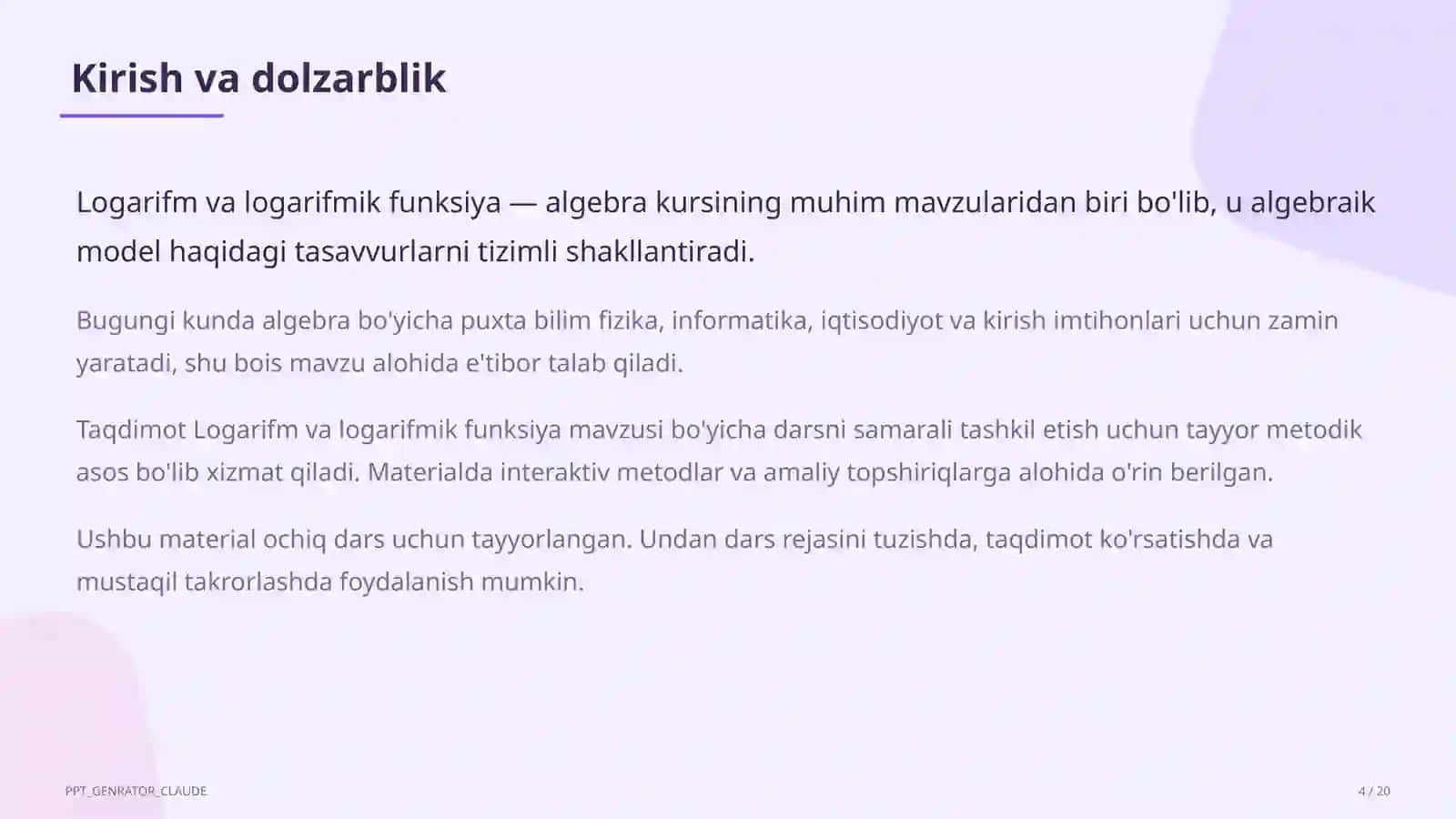 Logarifm va logarifmik funksiya (10-sinf) 4