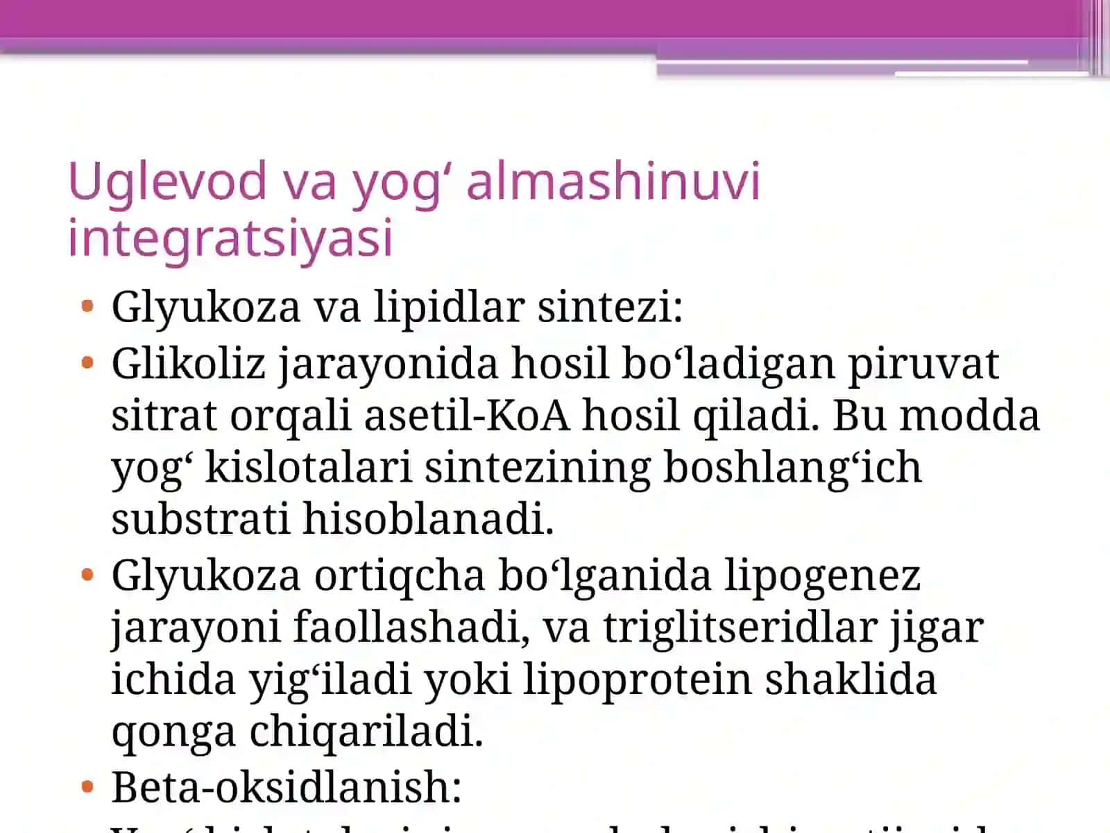 Jigarning uglevod, yog‘ va aminokislotalar almashinuvini bog‘lashdagi ahamiyati 4