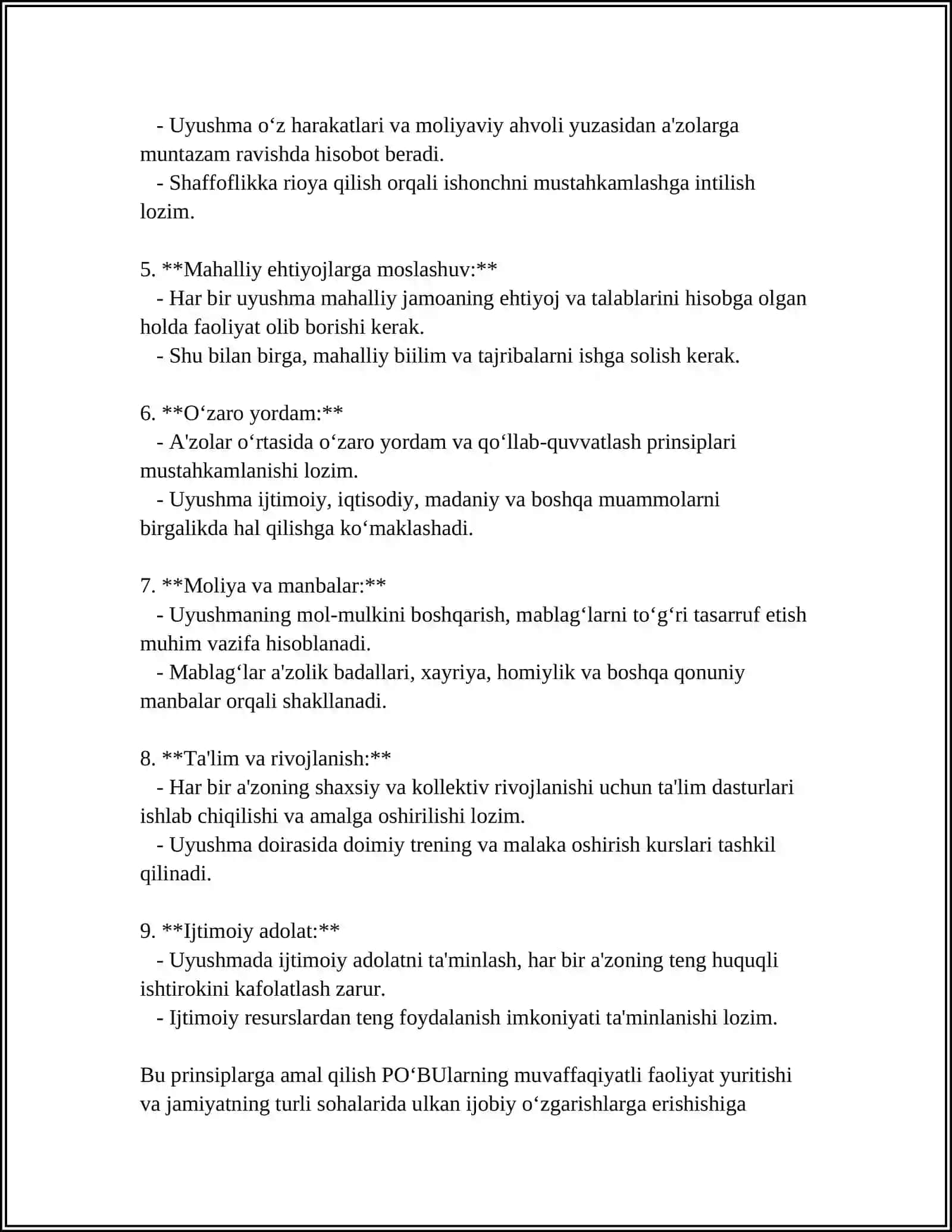 Puxaralarning o‘zini o‘zi boshqarish uyushmalarini tashkil etish prinsiplari 4