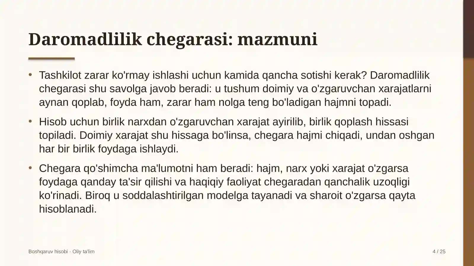 Kinoteatrlarda daromadlilik chegarasini aniqlash 4