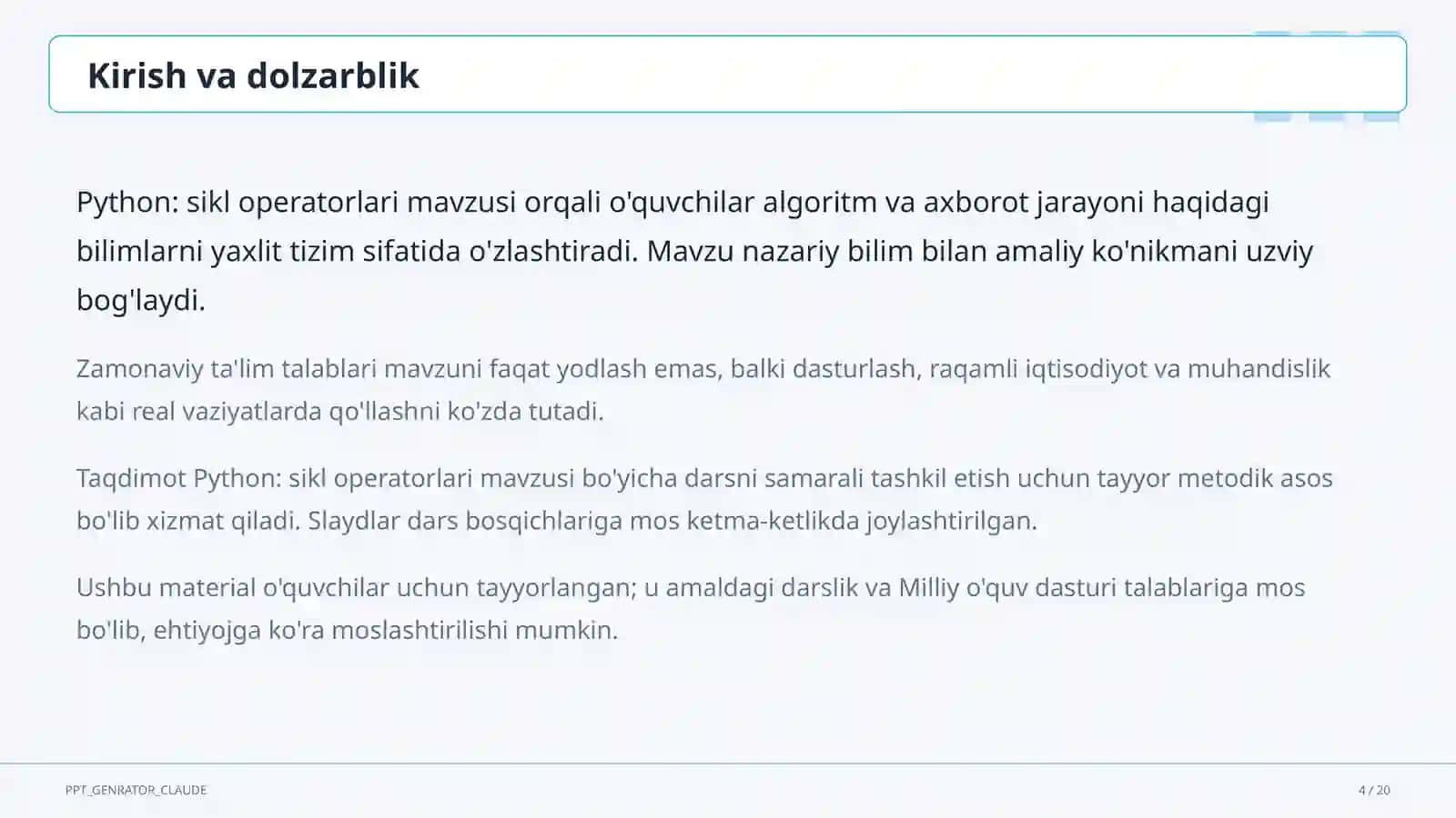 Python: sikl operatorlari (8-sinf) 4