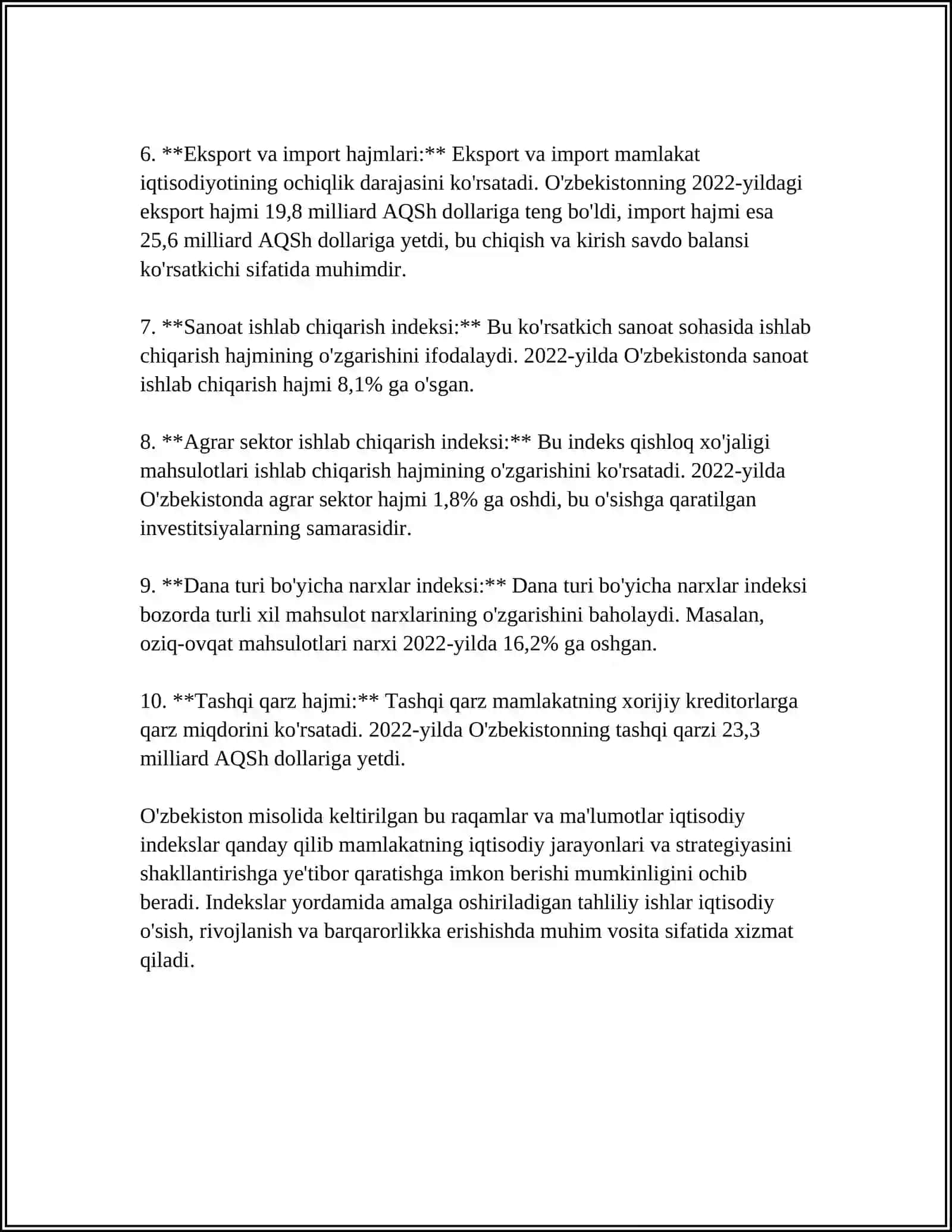 STATISTIKA AMALIYOTIDA IQTISODIY INDEKSLARNING QO'LLASH YO'NALISHLARI 4