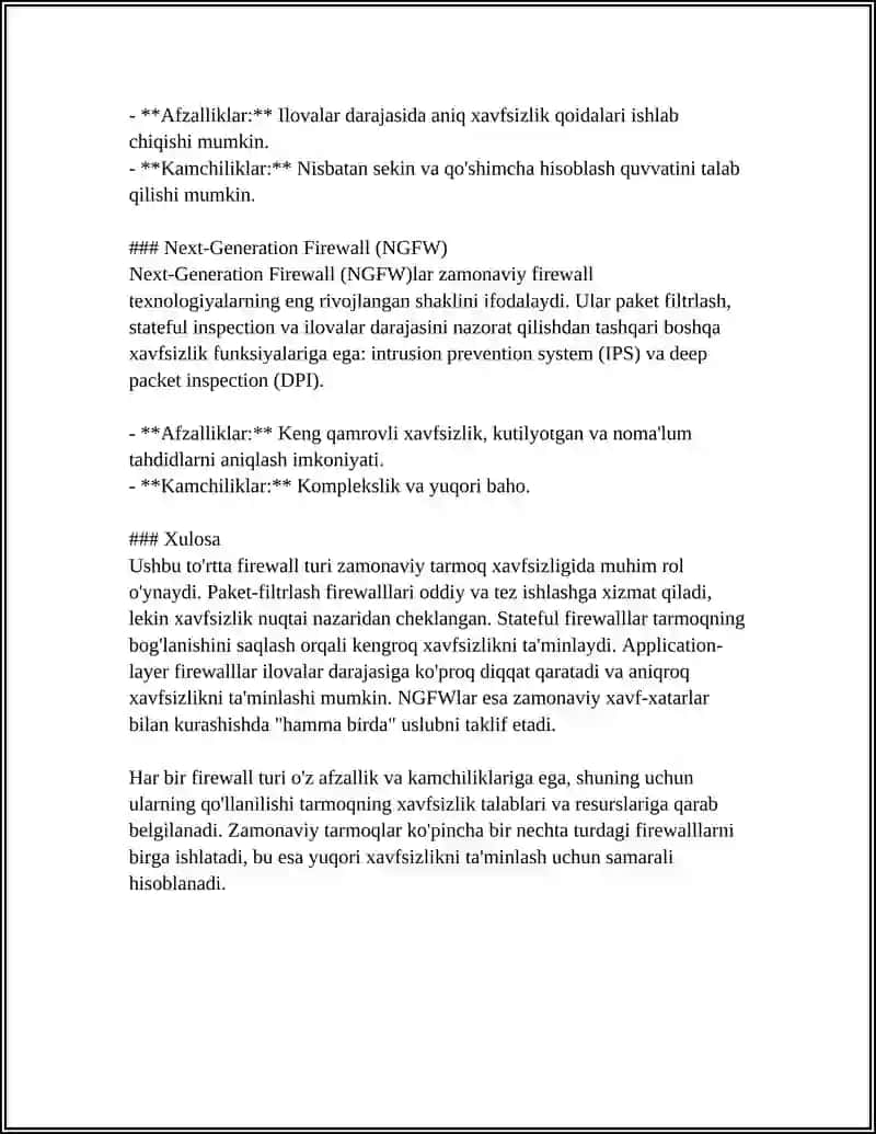 Firewall va Tarmoq Xavfsizligi 4