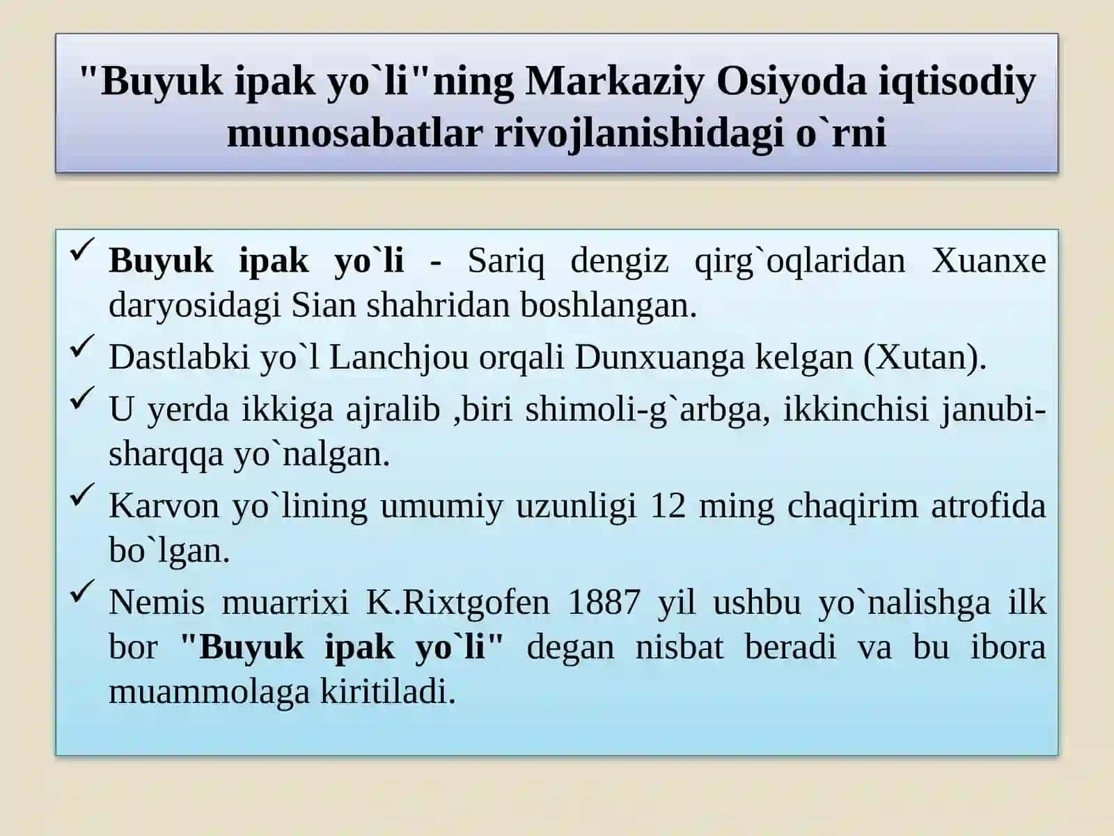 O`RTA OSIYODAGI DASTLABKI VA TEMURIYLAR DAVRIGACHA BO`LGAN IQTISODIY G’OYALAR 4