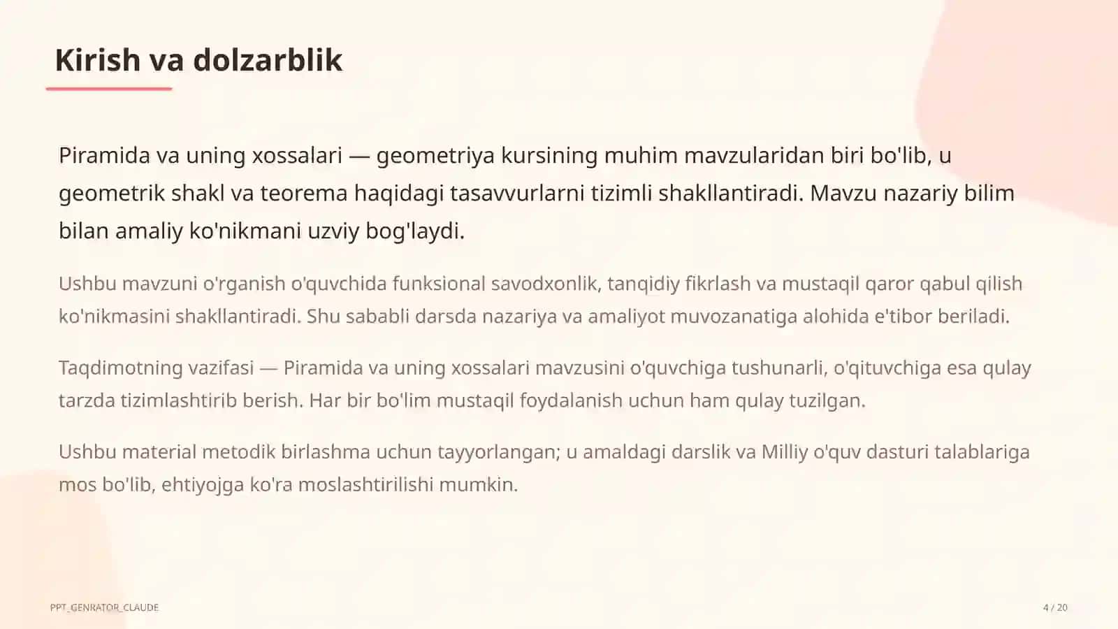 Piramida va uning xossalari (10-sinf) 4