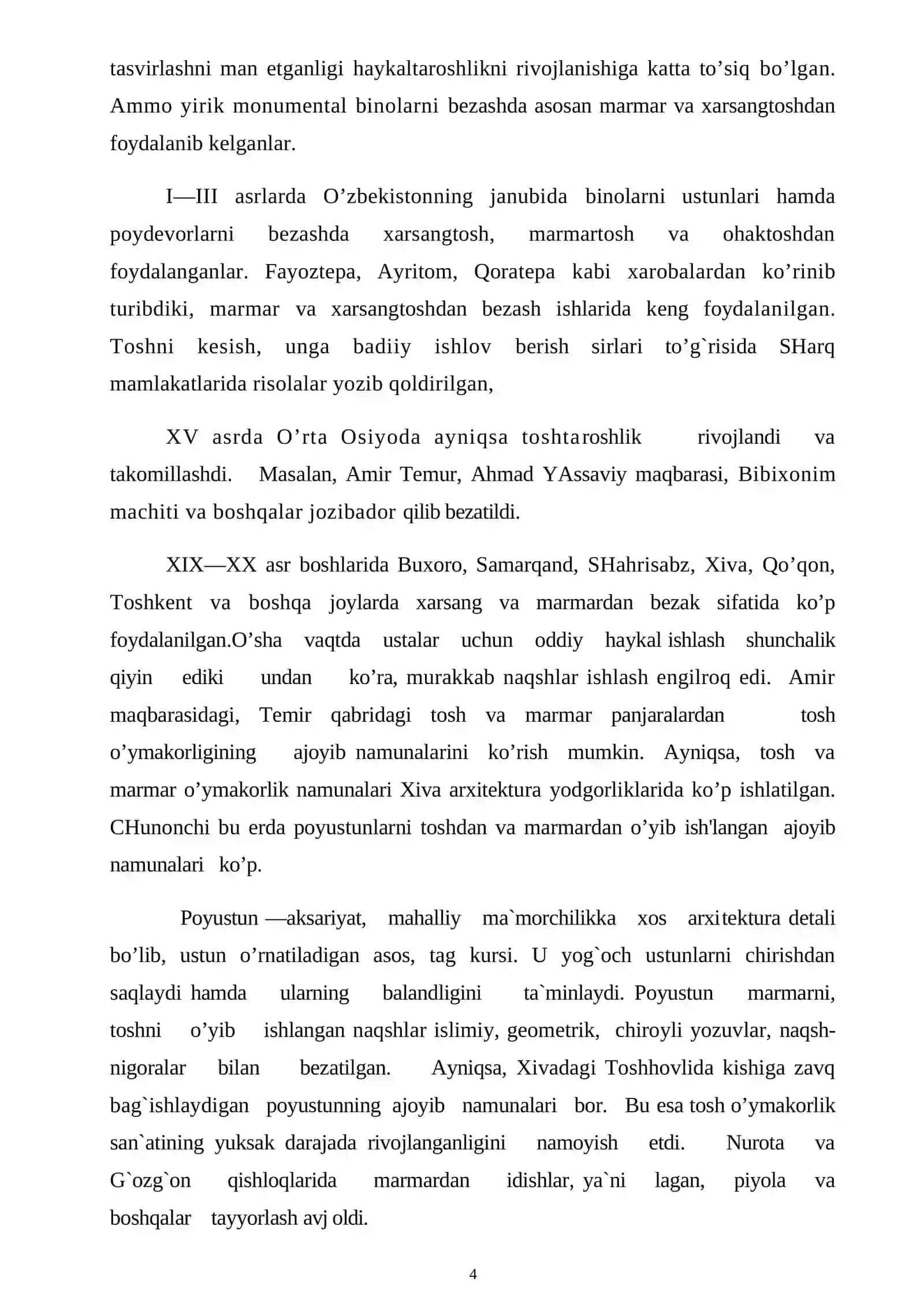 Tosh o'ymakorligi san’ati. Mustaqil ish 4