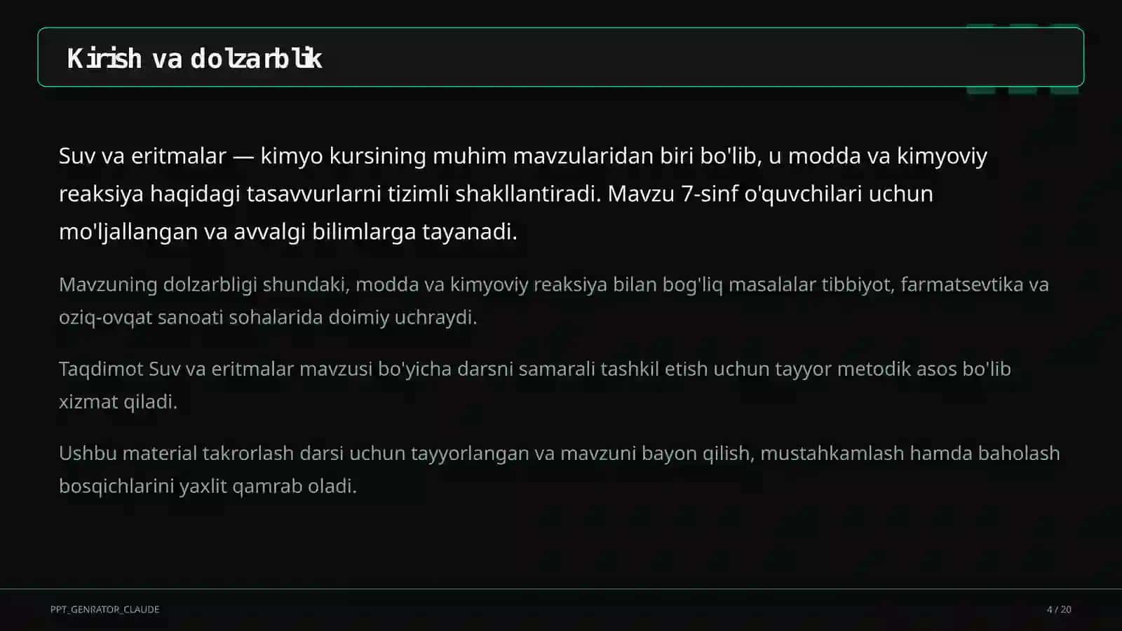 Kimyo (7– 11) — takrorlash darsi uchun 4