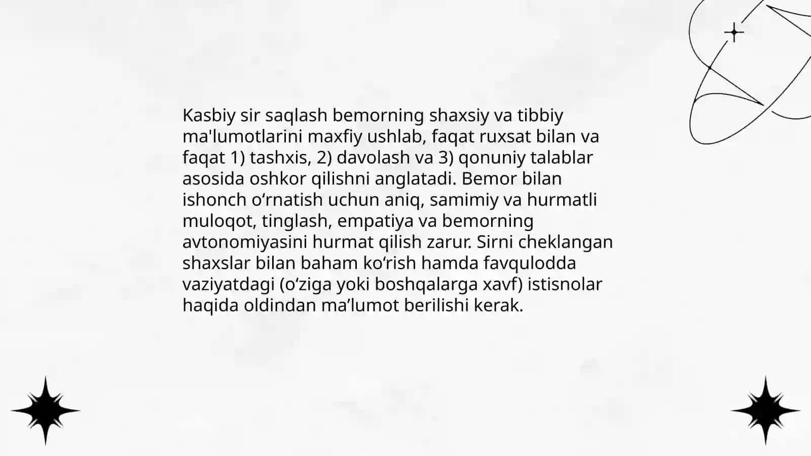 Deontologiya(muloqot asoslari).Sogʻlom turmush tarzi(STT). Bemorni mustaqil soʻrab-surishtitish 4