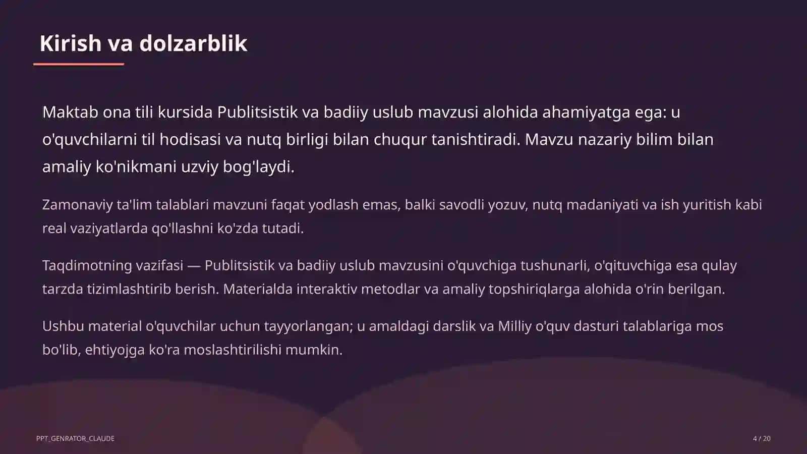 Publitsistik va badiiy uslub (10-sinf) 4