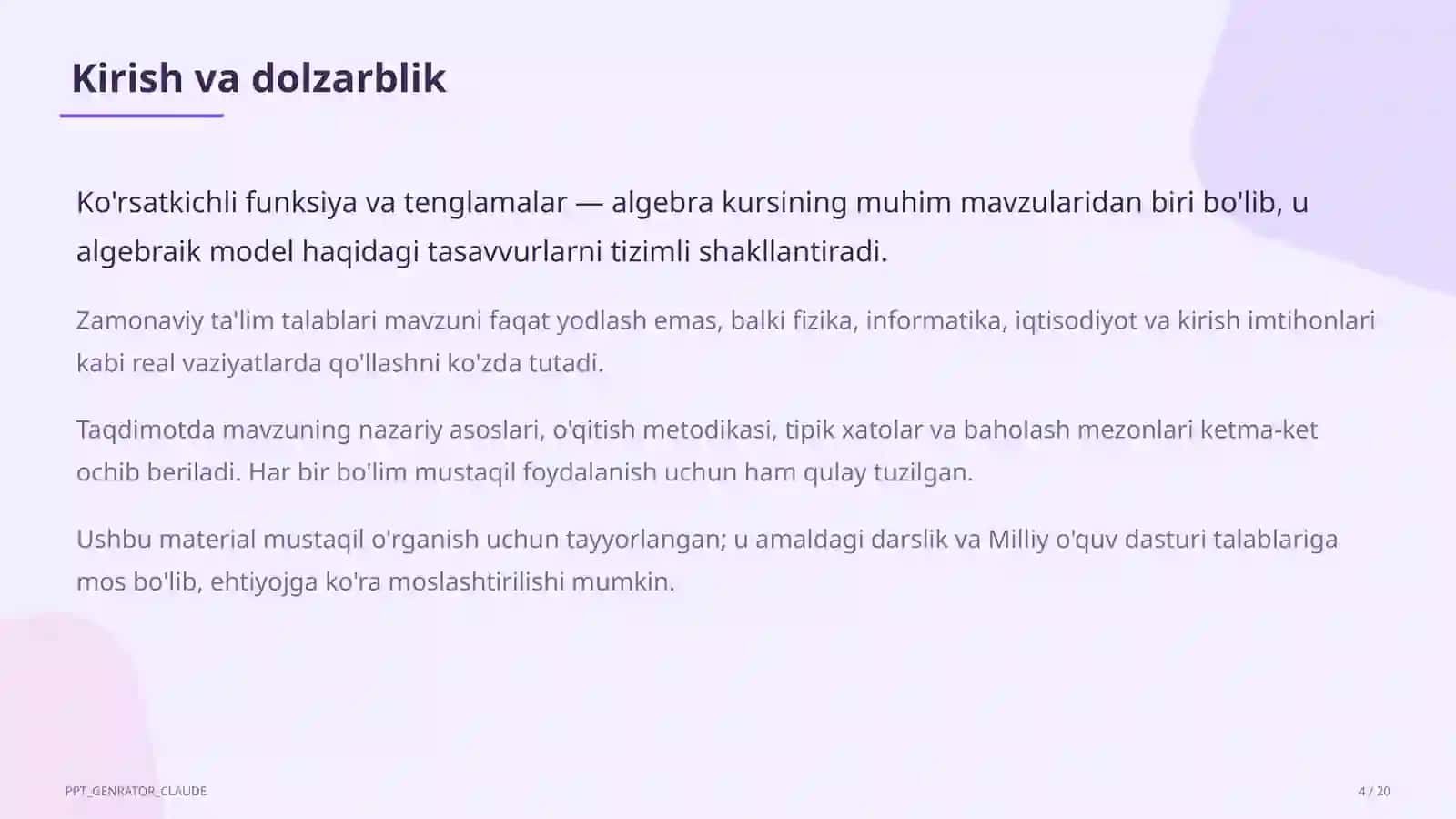 Ko'rsatkichli funksiya va tenglamalar (10-sinf) 4