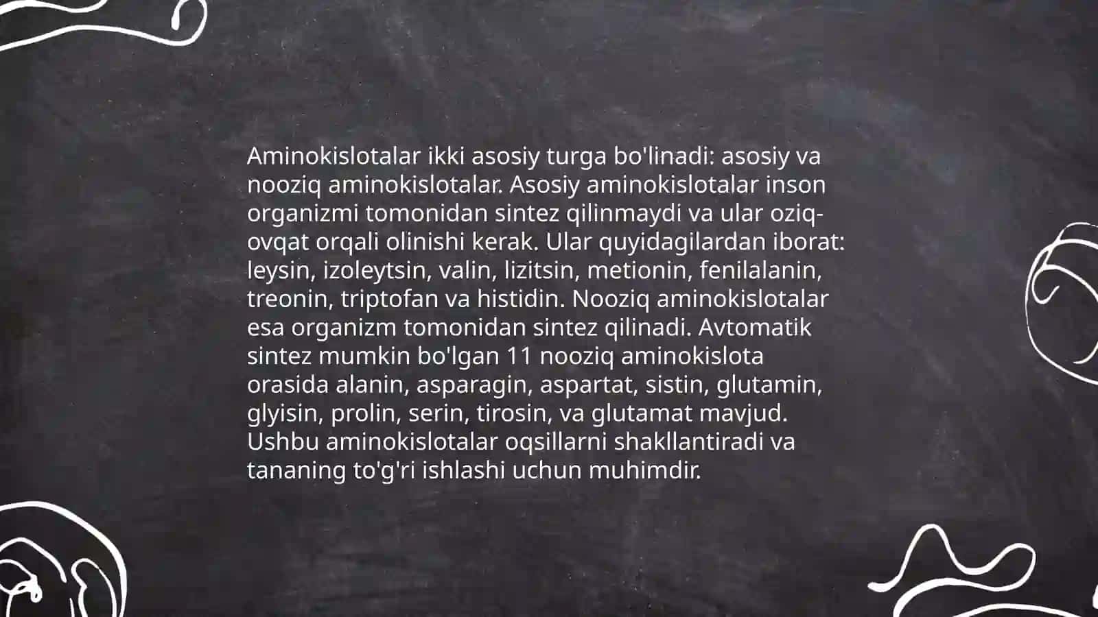 Aminokislotalar.Tuzilishi,hissalari va biologik vazifalari 4
