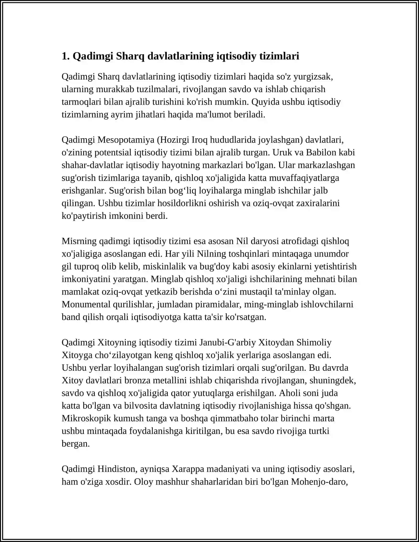 QADIMGI SHARQ DAVLATLARI IQTISODIY TARAQQIYOTINING MUAMMOLARI,XUSUSIYATLARI 4