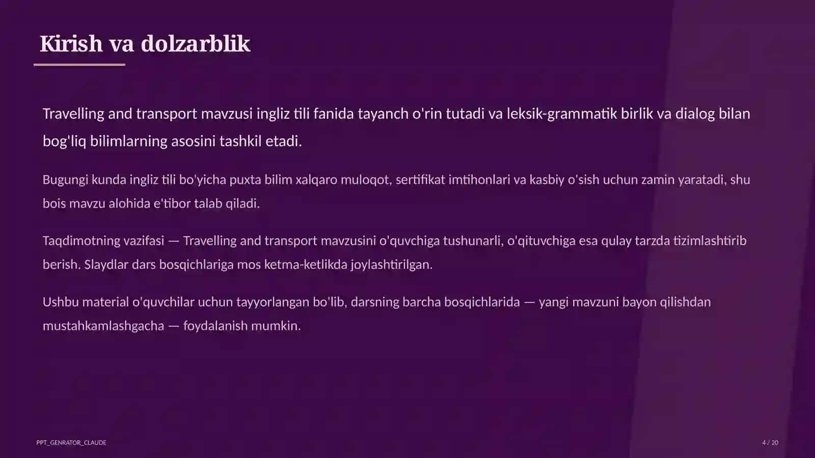 Travelling and transport (6-sinf) 4