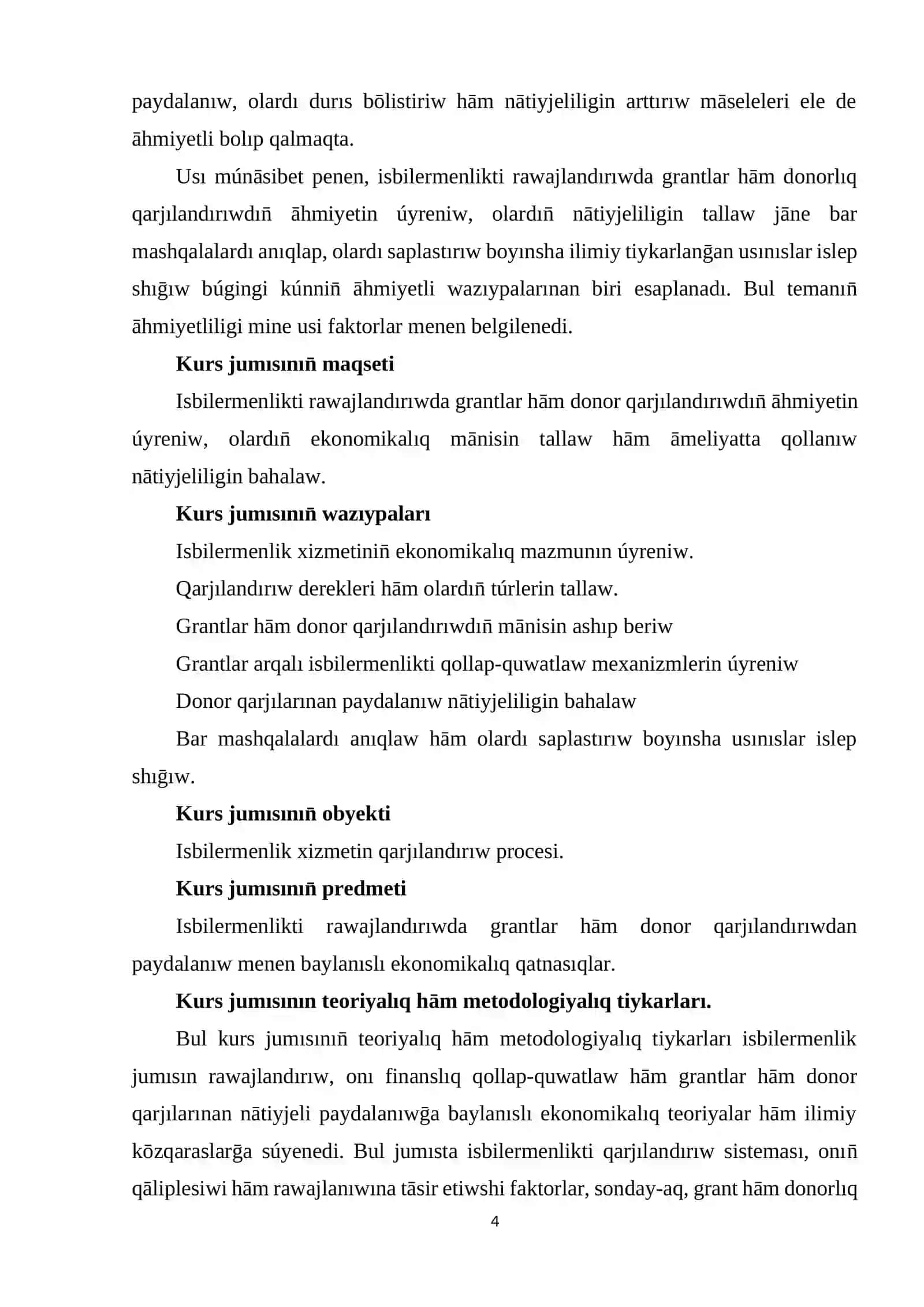 Isbilermenlikti rawajlandırıwda grantlar hām donor qarjılandırwı 4