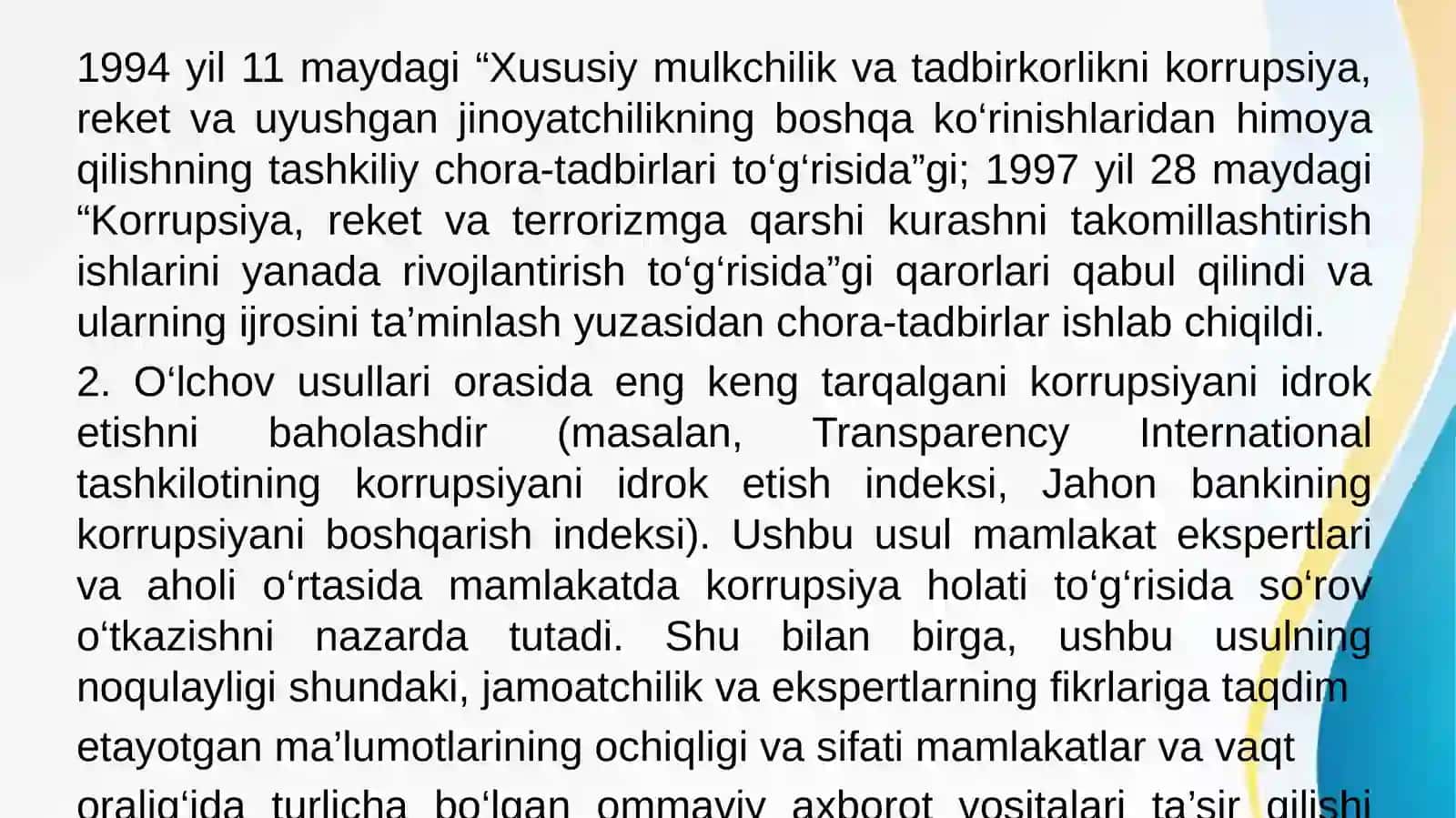 Korrupsiyaga qarshi kurash siyosati. GRACE dasturi 4