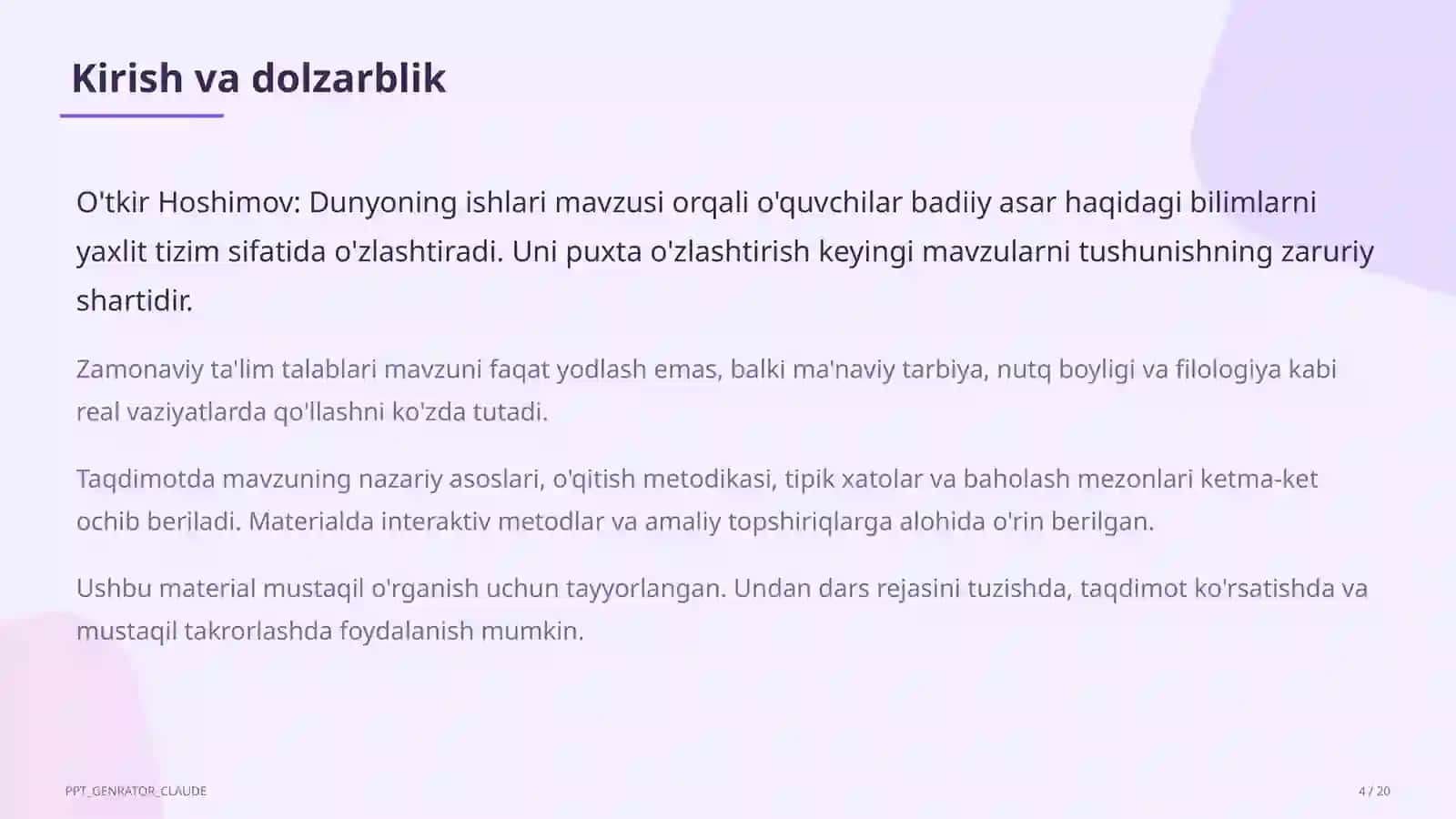 O'tkir Hoshimov: Dunyoning ishlari (7-sinf) 4