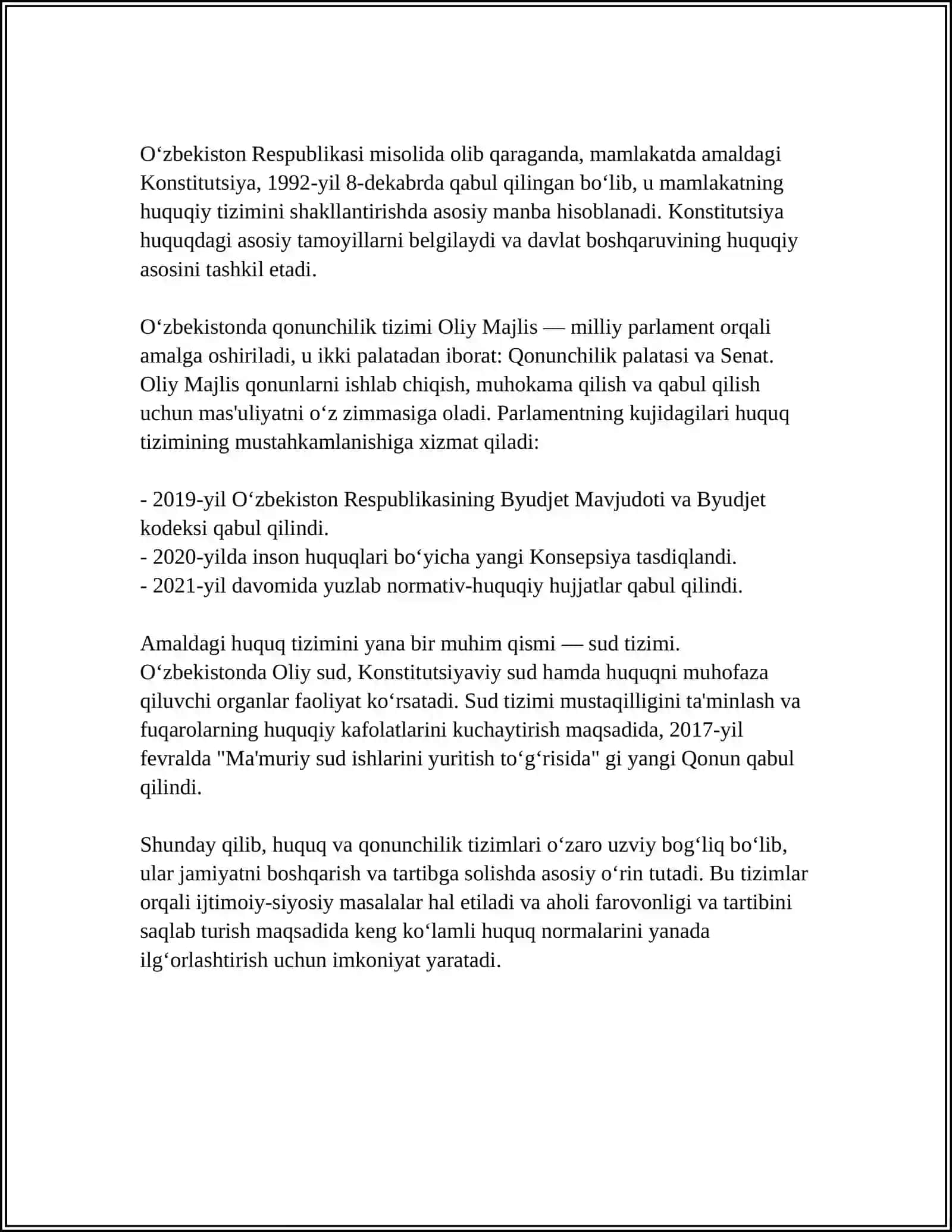Huquq Tizimi va Qonunchilik Tizimining O'zaro Nisbati 4